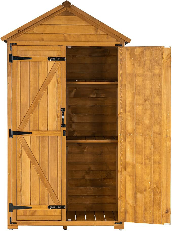 MCombo Gartenschrank Geräteschuppen Werkzeugschrank Outdoor-Schrank Gartenbox mit Satteldach aus Holz Grau/Natur 1000