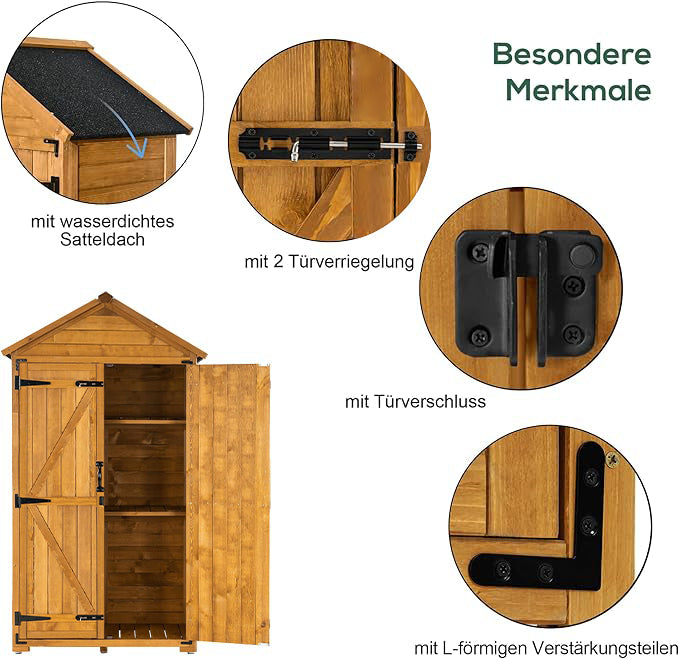 MCombo Gartenschrank Geräteschuppen Werkzeugschrank Outdoor-Schrank Gartenbox mit Satteldach aus Holz Grau/Natur 1000