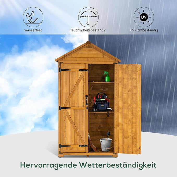 MCombo Gartenschrank Geräteschuppen Werkzeugschrank Outdoor-Schrank Gartenbox mit Satteldach aus Holz Grau/Natur 1000