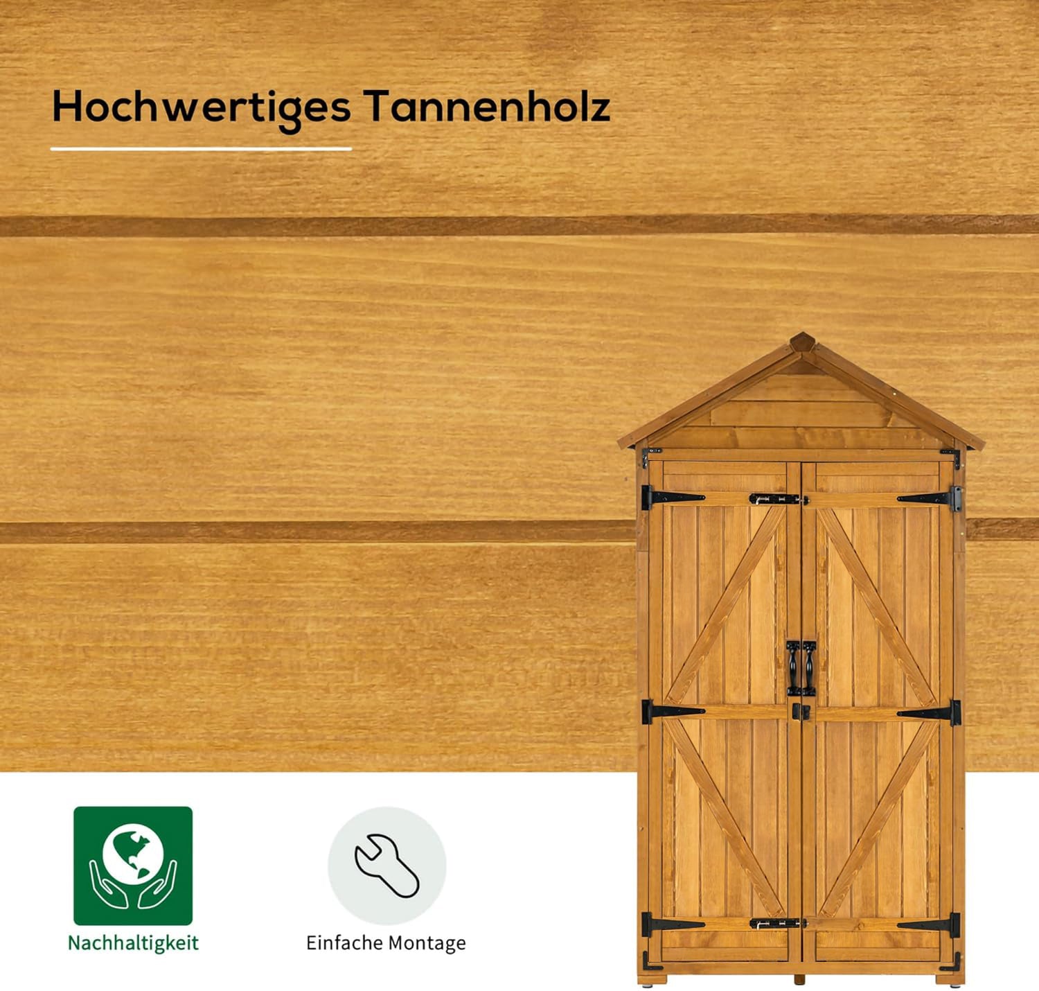 MCombo Gartenschrank Geräteschuppen Werkzeugschrank Outdoor-Schrank Gartenbox mit Satteldach aus Holz Grau/Natur 1000