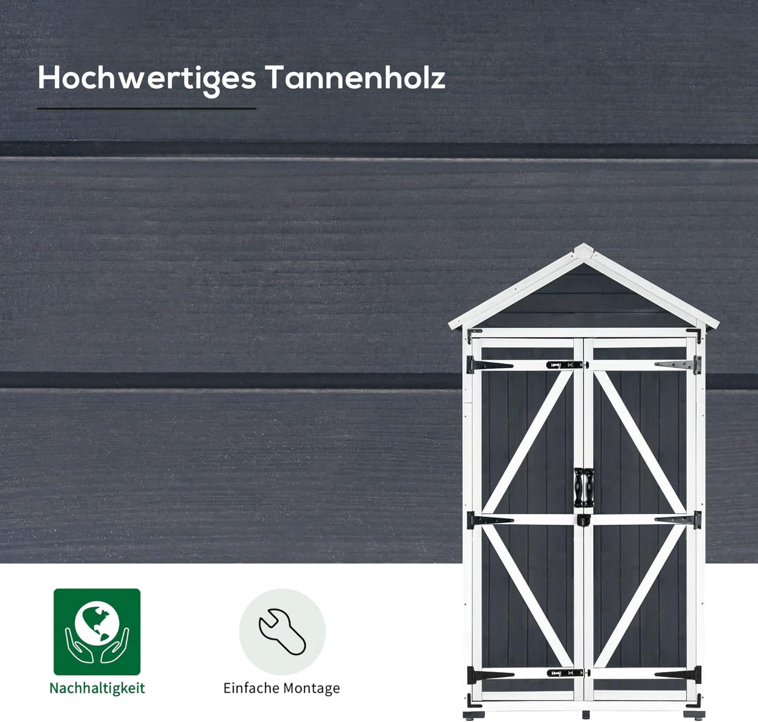 MCombo Gartenschrank Geräteschuppen Werkzeugschrank Outdoor-Schrank Gartenbox mit Satteldach aus Holz Grau/Natur 1000