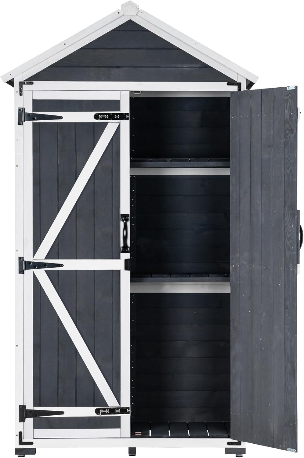 MCombo Gartenschrank Geräteschuppen Werkzeugschrank Outdoor-Schrank Gartenbox mit Satteldach aus Holz Grau/Natur 1000