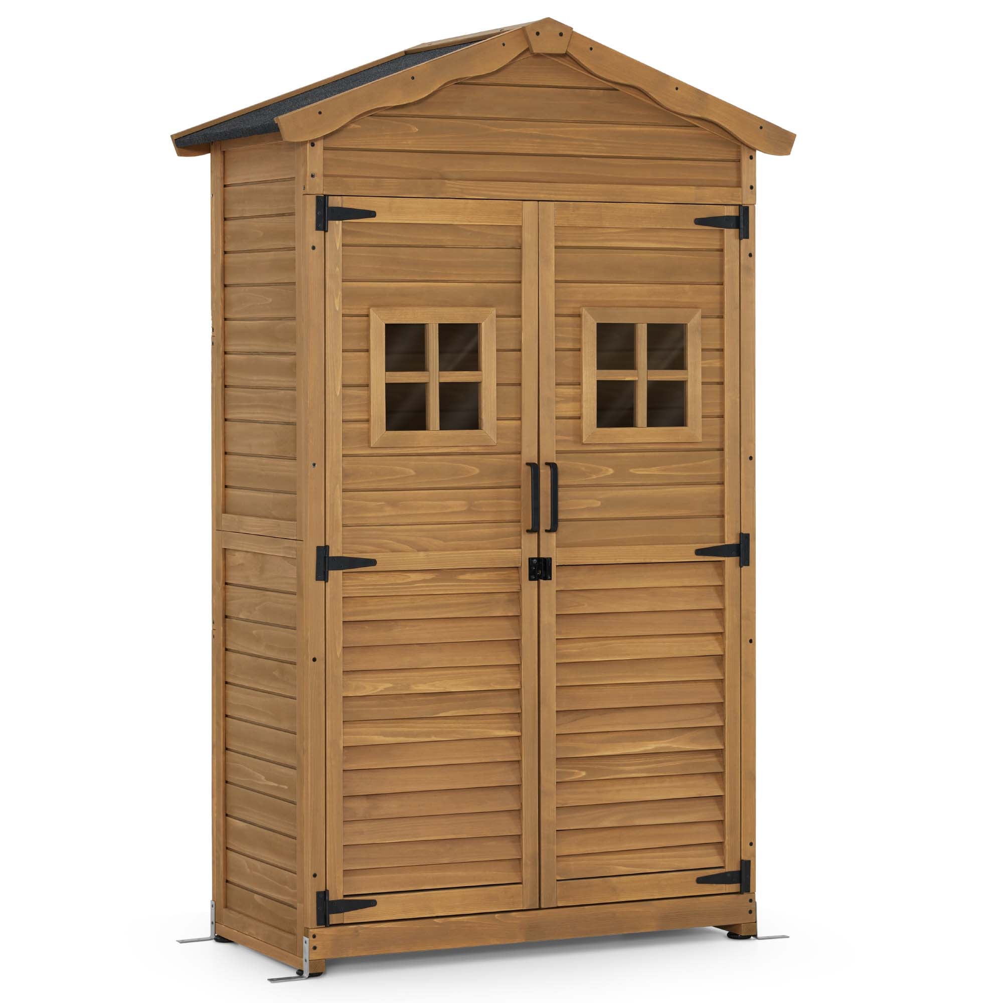 M MCombo Gartenschrank Gartenhaus Holz Wetterfest, Geräteschrank Gerätehaus Outdoor, für Außenbereich Garten Terrasse, Geräteschuppen mit 2 Bewegliche Regale, 57×109×180 cm, 1152 (Natur)