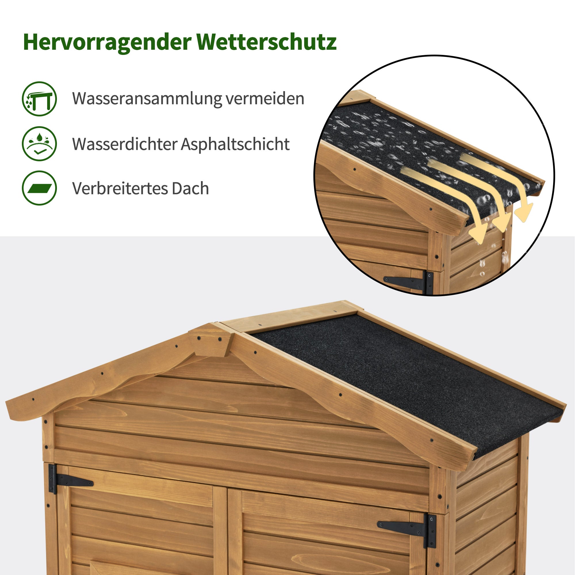 M MCombo Gartenschrank Gartenhaus Holz Wetterfest, Geräteschrank Gerätehaus Outdoor, für Außenbereich Garten Terrasse, Geräteschuppen mit 2 Bewegliche Regale, 57×109×180 cm, 1152 (Natur)
