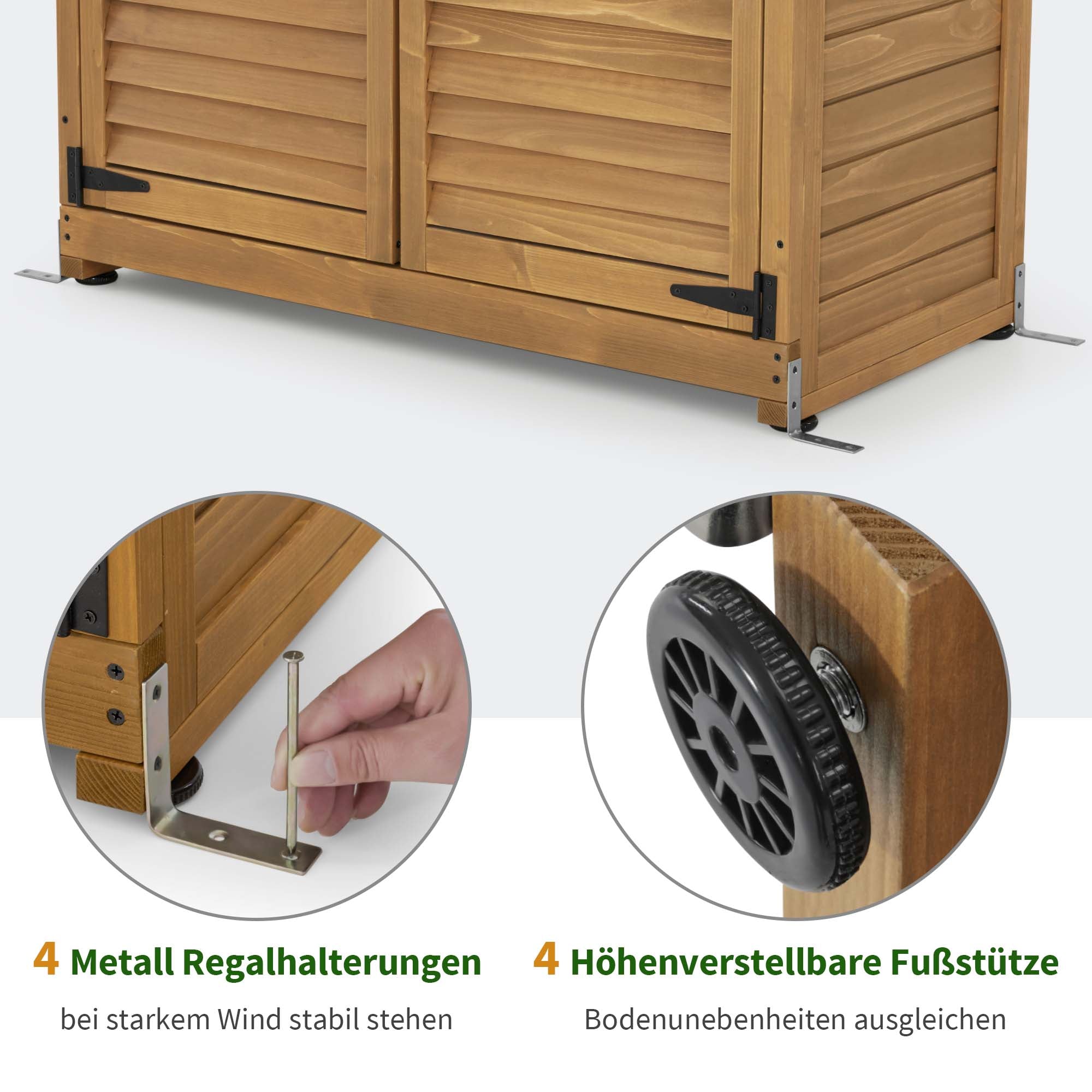M MCombo Gartenschrank Gartenhaus Holz Wetterfest, Geräteschrank Gerätehaus Outdoor, für Außenbereich Garten Terrasse, Geräteschuppen mit 2 Bewegliche Regale, 57×109×180 cm, 1152 (Natur)