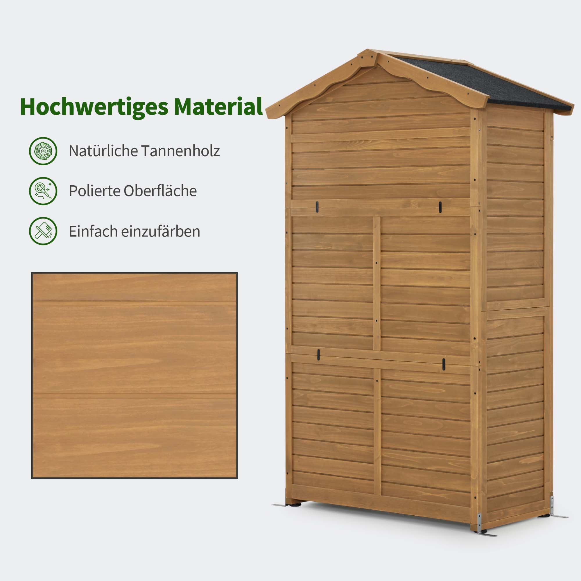 M MCombo Gartenschrank Gartenhaus Holz Wetterfest, Geräteschrank Gerätehaus Outdoor, für Außenbereich Garten Terrasse, Geräteschuppen mit 2 Bewegliche Regale, 57×109×180 cm, 1152 (Natur)