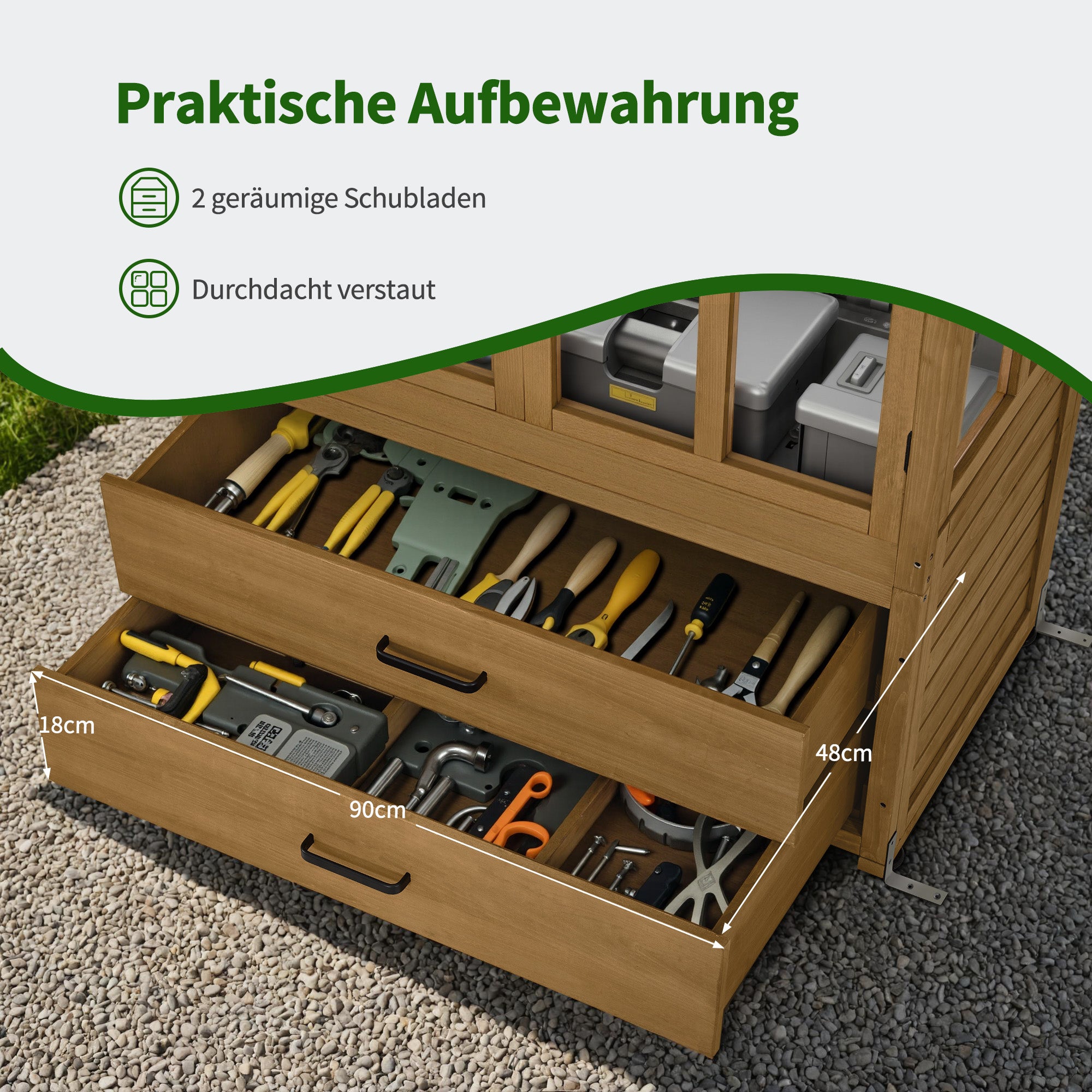 M MCombo Garden Cabinet Garden House Wooden Weatherproof, Tool Cabinet Outdoor Tool Shed for Outdoor Balcony Terrace, Garden Hut with 2 Movable Shelves, 58×107×180 cm, 1155 (Natural)