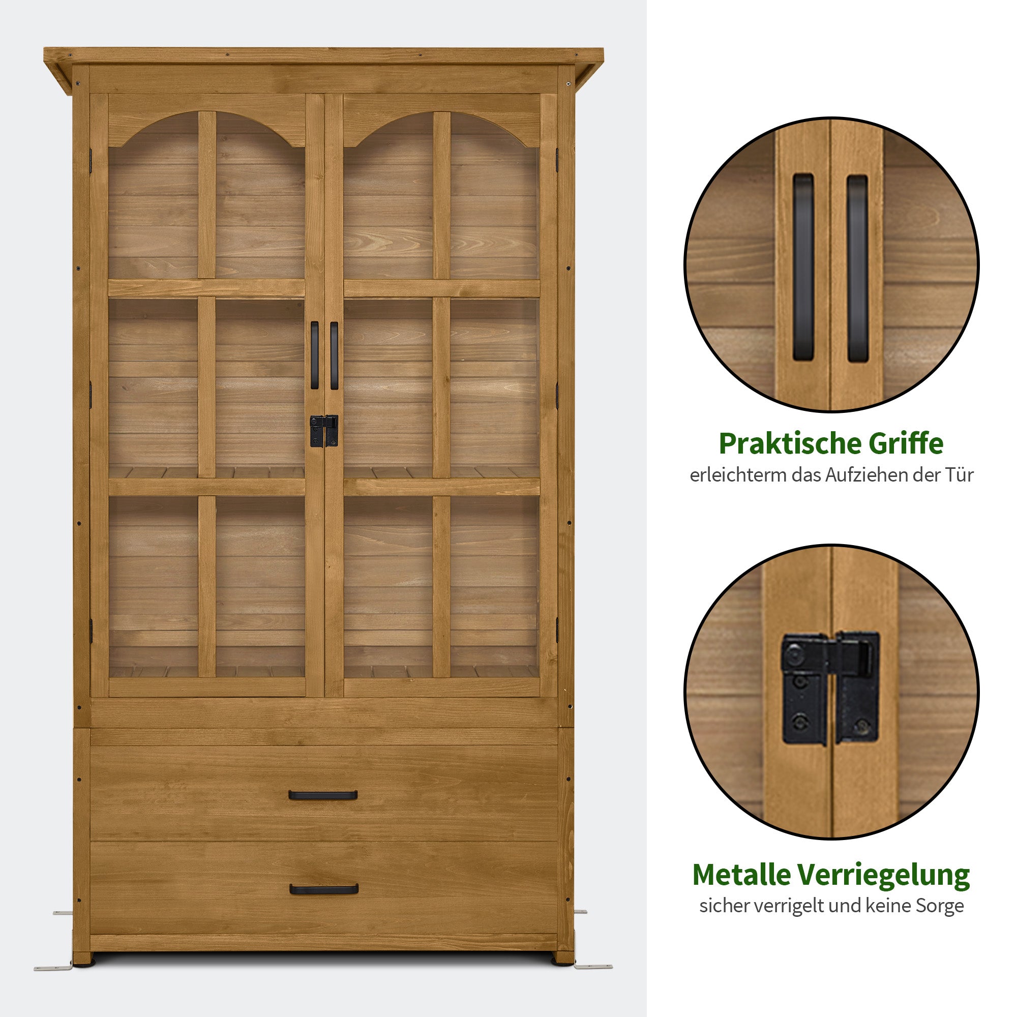 M MCombo Garden Cabinet Garden House Wooden Weatherproof, Tool Cabinet Outdoor Tool Shed for Outdoor Balcony Terrace, Garden Hut with 2 Movable Shelves, 58×107×180 cm, 1155 (Natural)