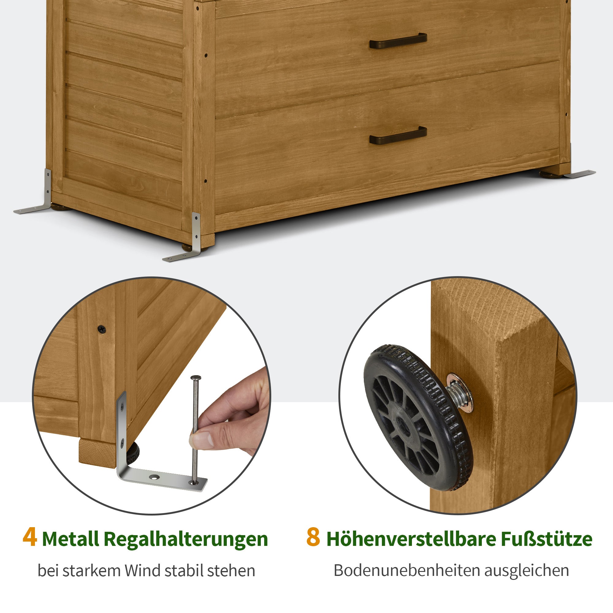 M MCombo Garden Cabinet Garden House Wooden Weatherproof, Tool Cabinet Outdoor Tool Shed for Outdoor Balcony Terrace, Garden Hut with 2 Movable Shelves, 58×107×180 cm, 1155 (Natural)