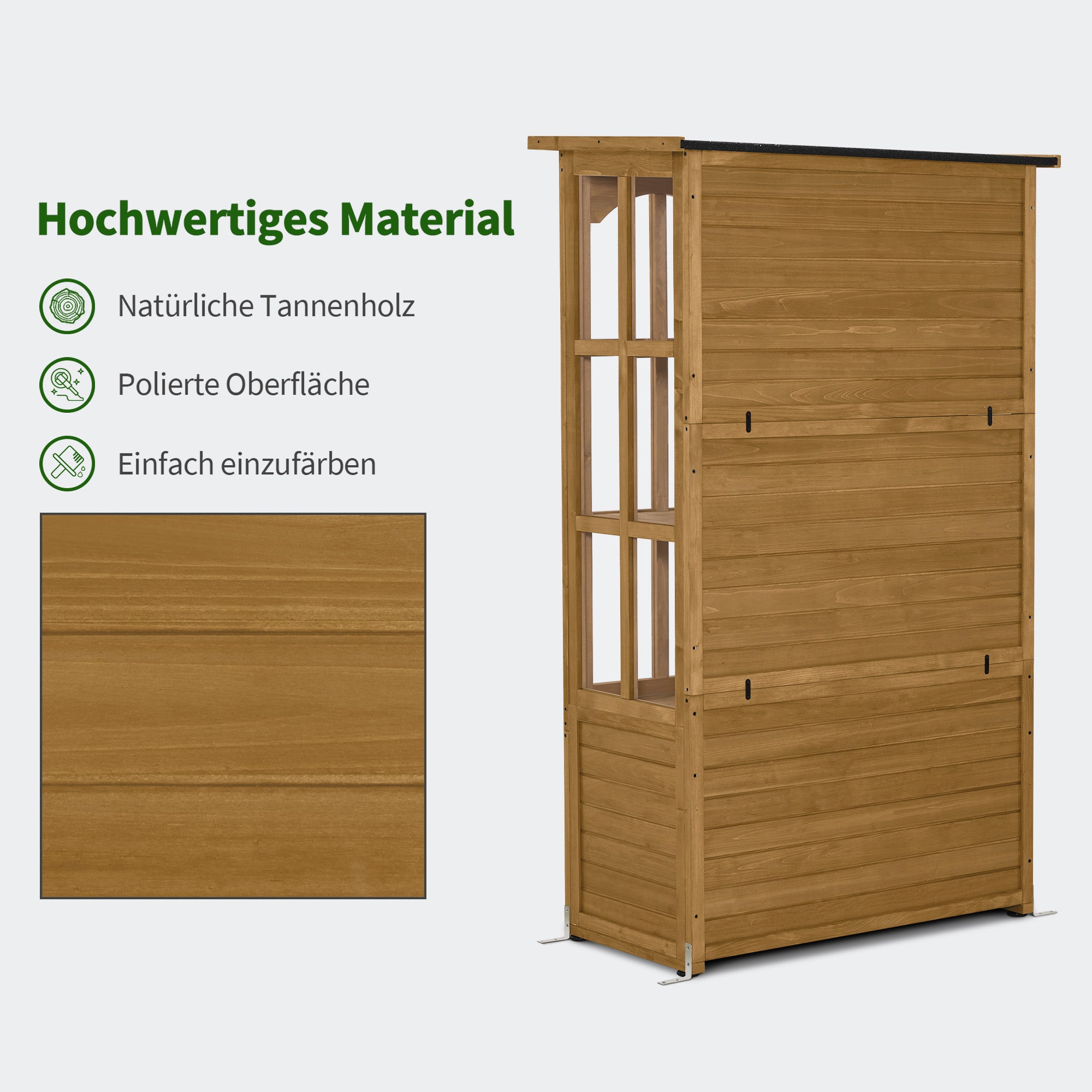 M MCombo Garden Cabinet Garden House Wooden Weatherproof, Tool Cabinet Outdoor Tool Shed for Outdoor Balcony Terrace, Garden Hut with 2 Movable Shelves, 58×107×180 cm, 1155 (Natural)