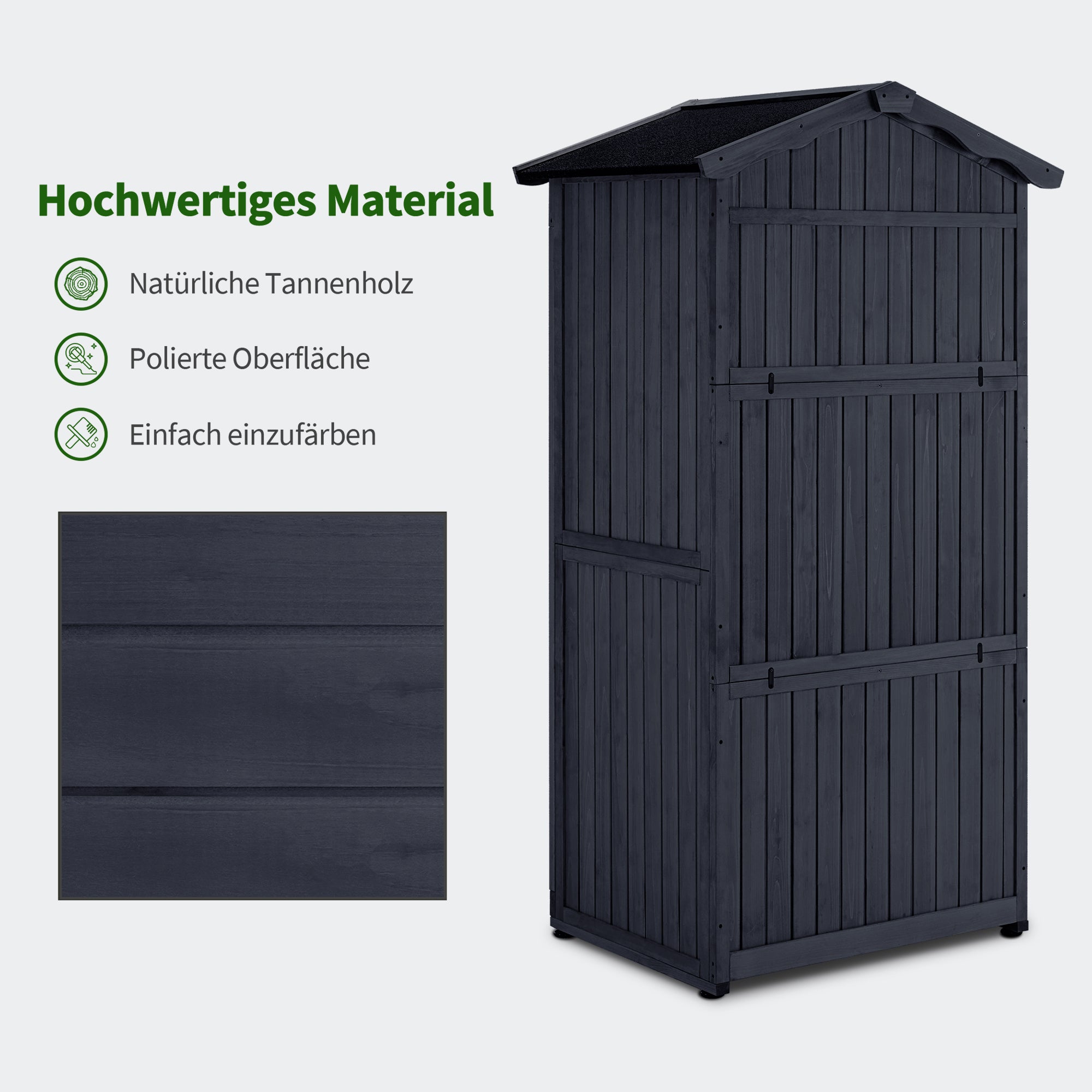 M MCombo Gartenschrank Gartenhaus Holz Wetterfest, Outdoor Wasserdicht Schrank mit Boden, für Außenbereich Balkon Terrasse, Aufbewahrungsschrank mit 2 Bewegliche Regale 74×99×193 cm, 1165 (Anthrazitgrau)