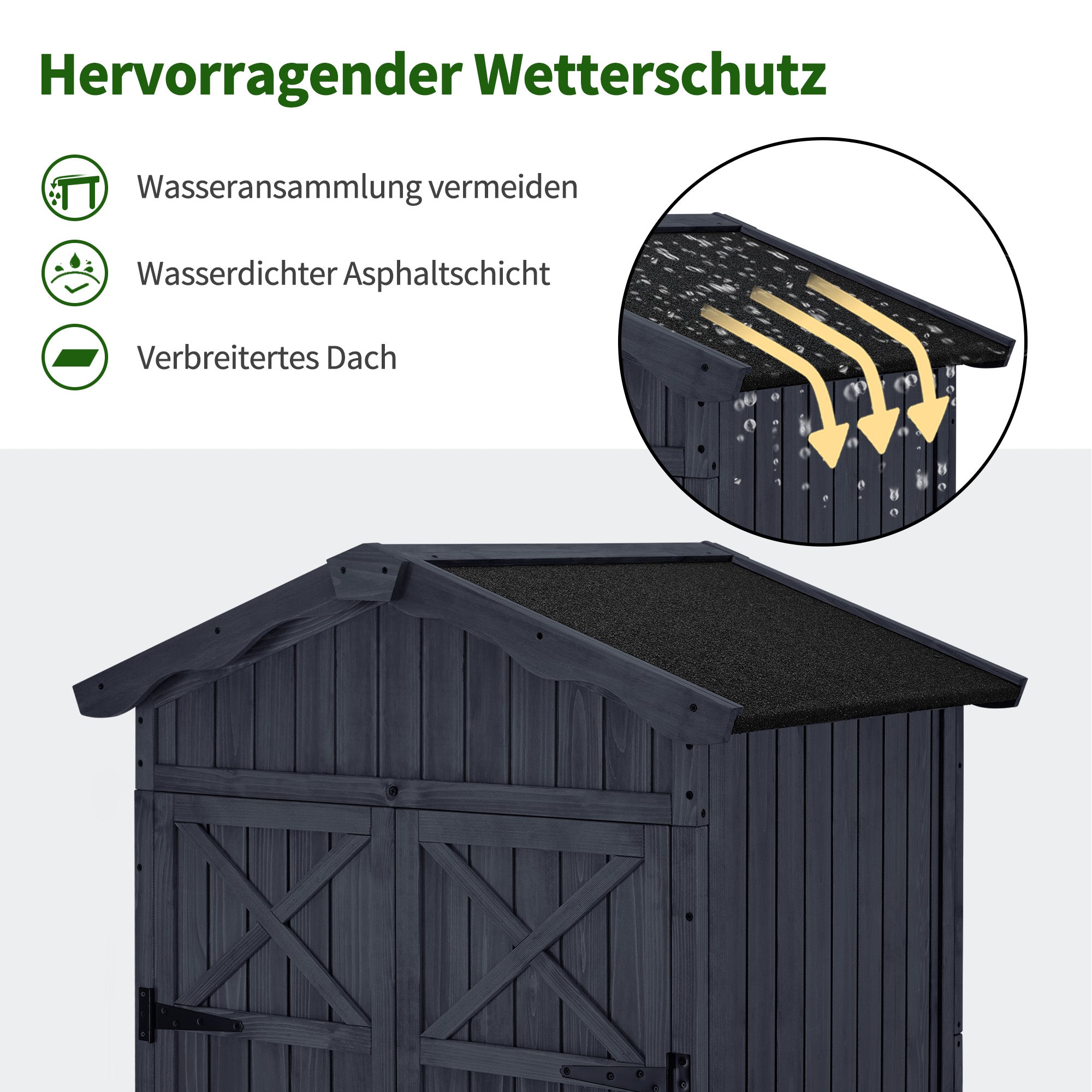 M MCombo Gartenschrank Gartenhaus Holz Wetterfest, Outdoor Wasserdicht Schrank mit Boden, für Außenbereich Balkon Terrasse, Aufbewahrungsschrank mit 2 Bewegliche Regale 74×99×193 cm, 1165 (Anthrazitgrau)
