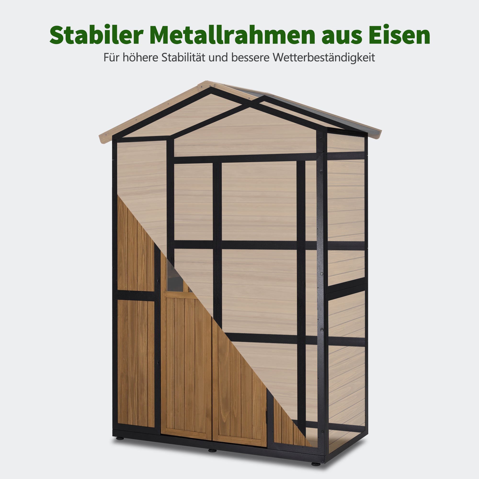 M MCombo Gartenschrank Holz Metgallgestell mit 6 Ablagen, Geräteschuppen Wetterfest, Gartenhaus Outdoor Wasserdicht, Aufbewahrungsschrank für Außenbereich, Garten & Terrasse, 2749 (Natur)