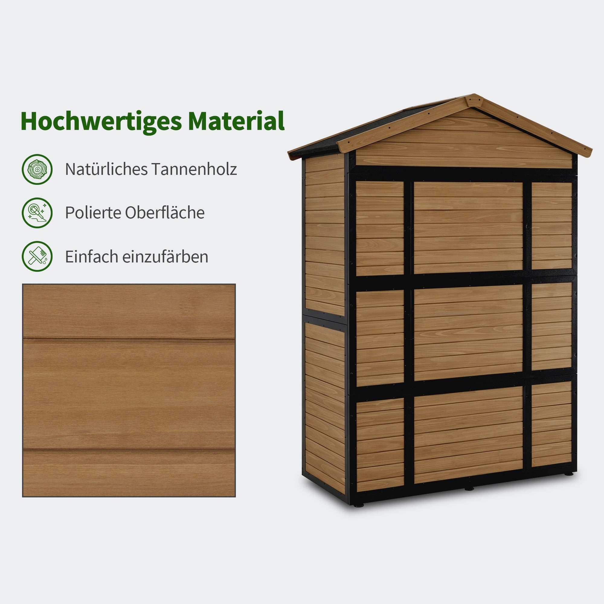 M MCombo Gartenschrank Holz Metgallgestell mit 6 Ablagen, Geräteschuppen Wetterfest, Gartenhaus Outdoor Wasserdicht, Aufbewahrungsschrank für Außenbereich, Garten & Terrasse, 2749 (Natur)