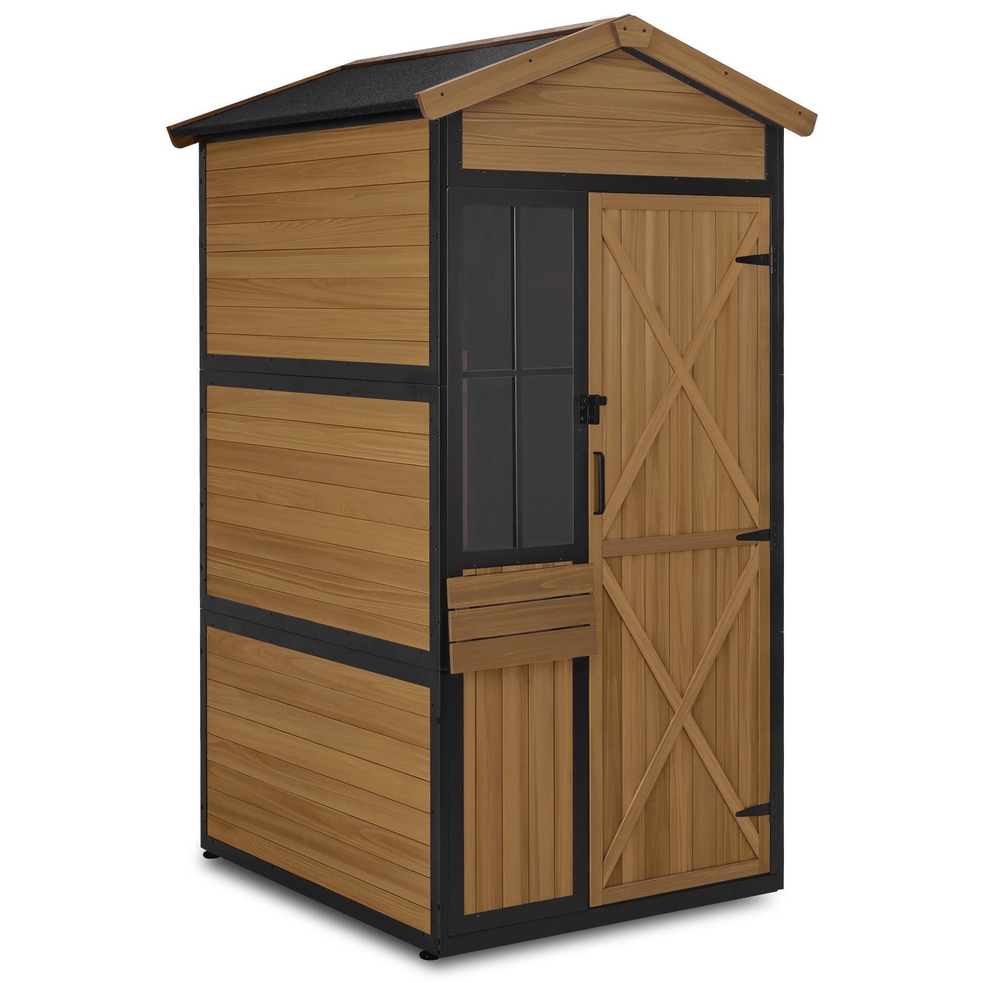M MCombo Gartenschrank Holz Metgallgestell mit 3 Ablagen, Geräteschuppen Wetterfest, Gartenhaus Outdoor Wasserdicht, Aufbewahrungsschrank für Außenbereich, Garten & Terrasse, 2750 (Natur)