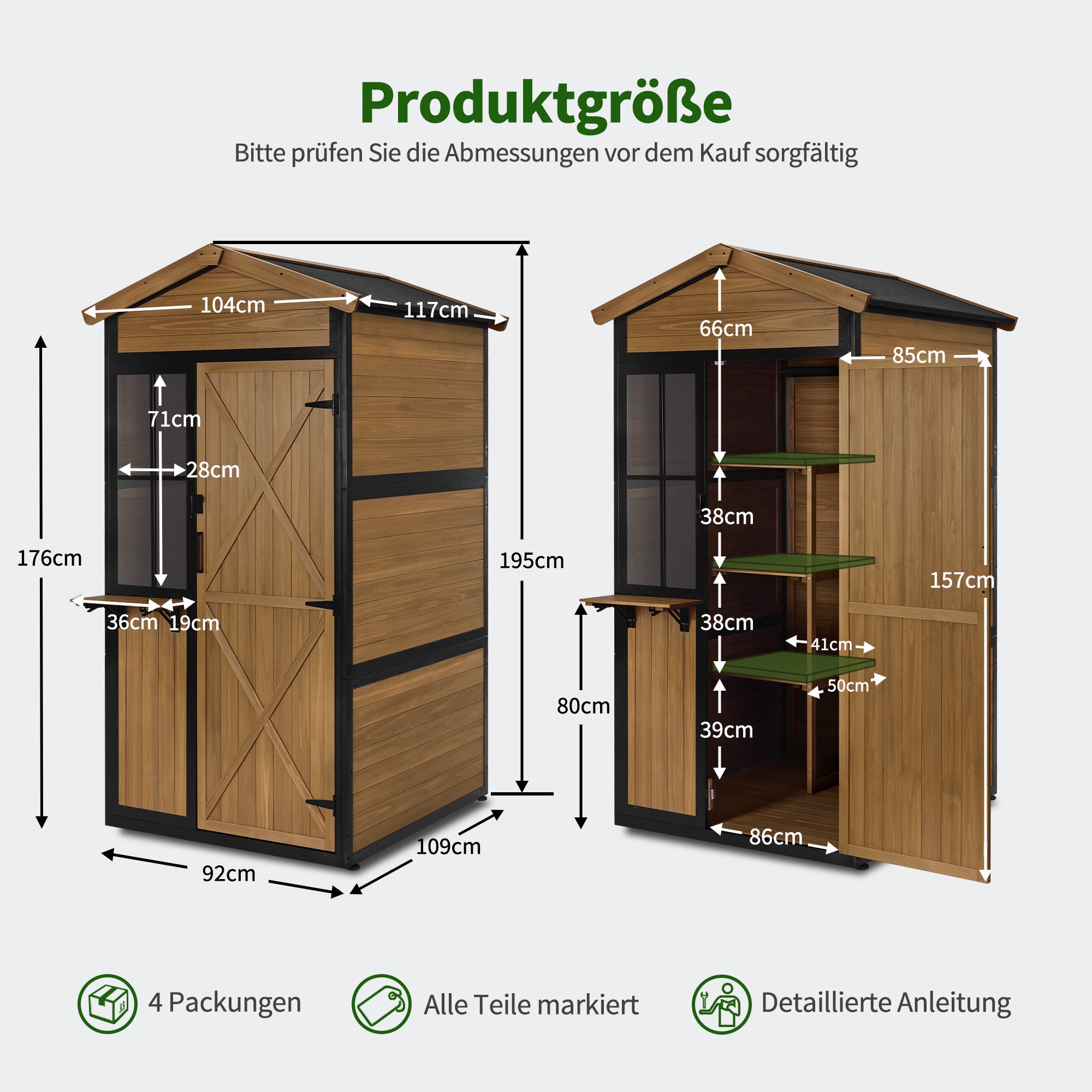 M MCombo Gartenschrank Holz Metgallgestell mit 3 Ablagen, Geräteschuppen Wetterfest, Gartenhaus Outdoor Wasserdicht, Aufbewahrungsschrank für Außenbereich, Garten & Terrasse, 2750 (Natur)