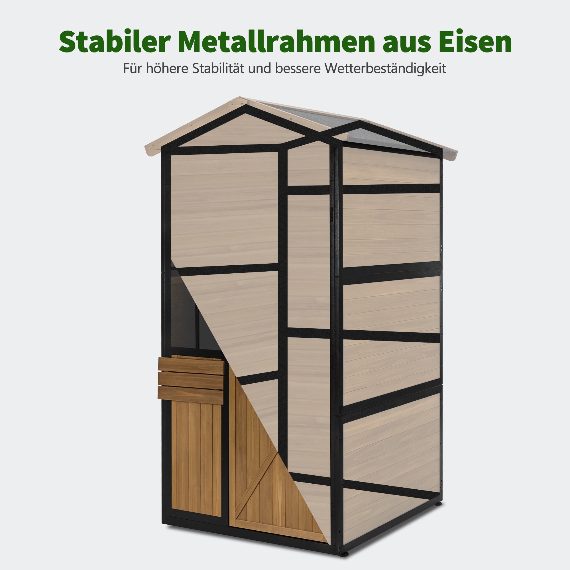 M MCombo Gartenschrank Holz Metgallgestell mit 3 Ablagen, Geräteschuppen Wetterfest, Gartenhaus Outdoor Wasserdicht, Aufbewahrungsschrank für Außenbereich, Garten & Terrasse, 2750 (Natur)