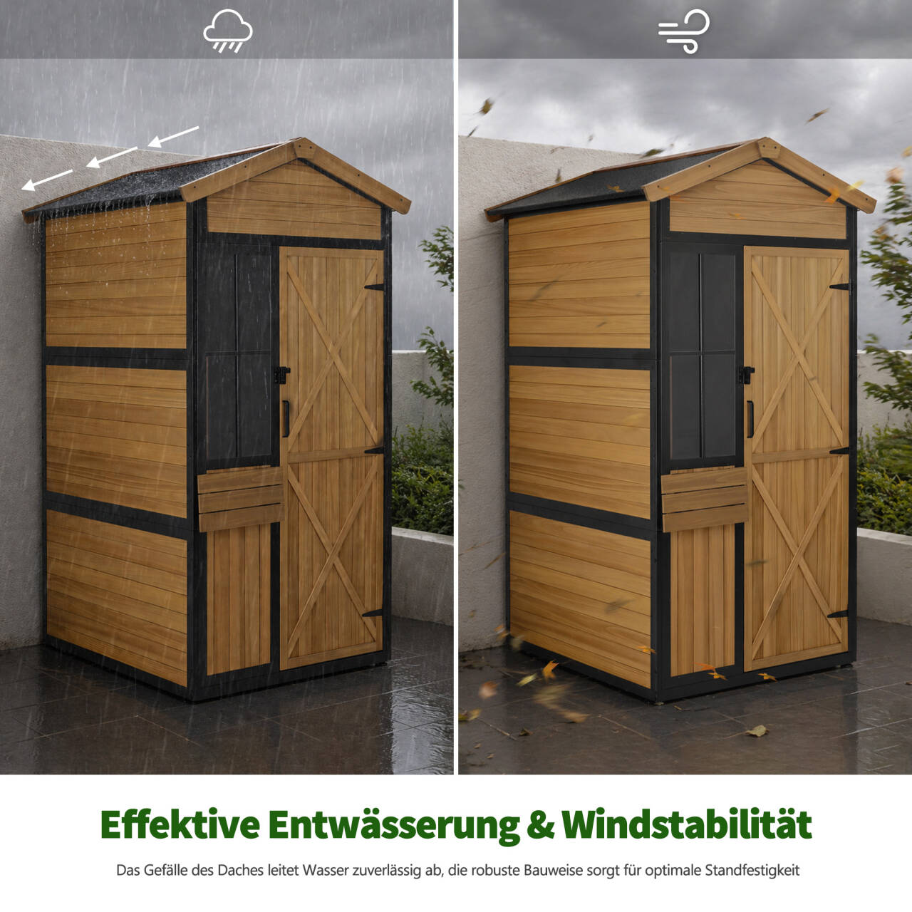 M MCombo Gartenschrank Holz Metgallgestell mit 3 Ablagen, Geräteschuppen Wetterfest, Gartenhaus Outdoor Wasserdicht, Aufbewahrungsschrank für Außenbereich, Garten & Terrasse, 2750 (Natur)