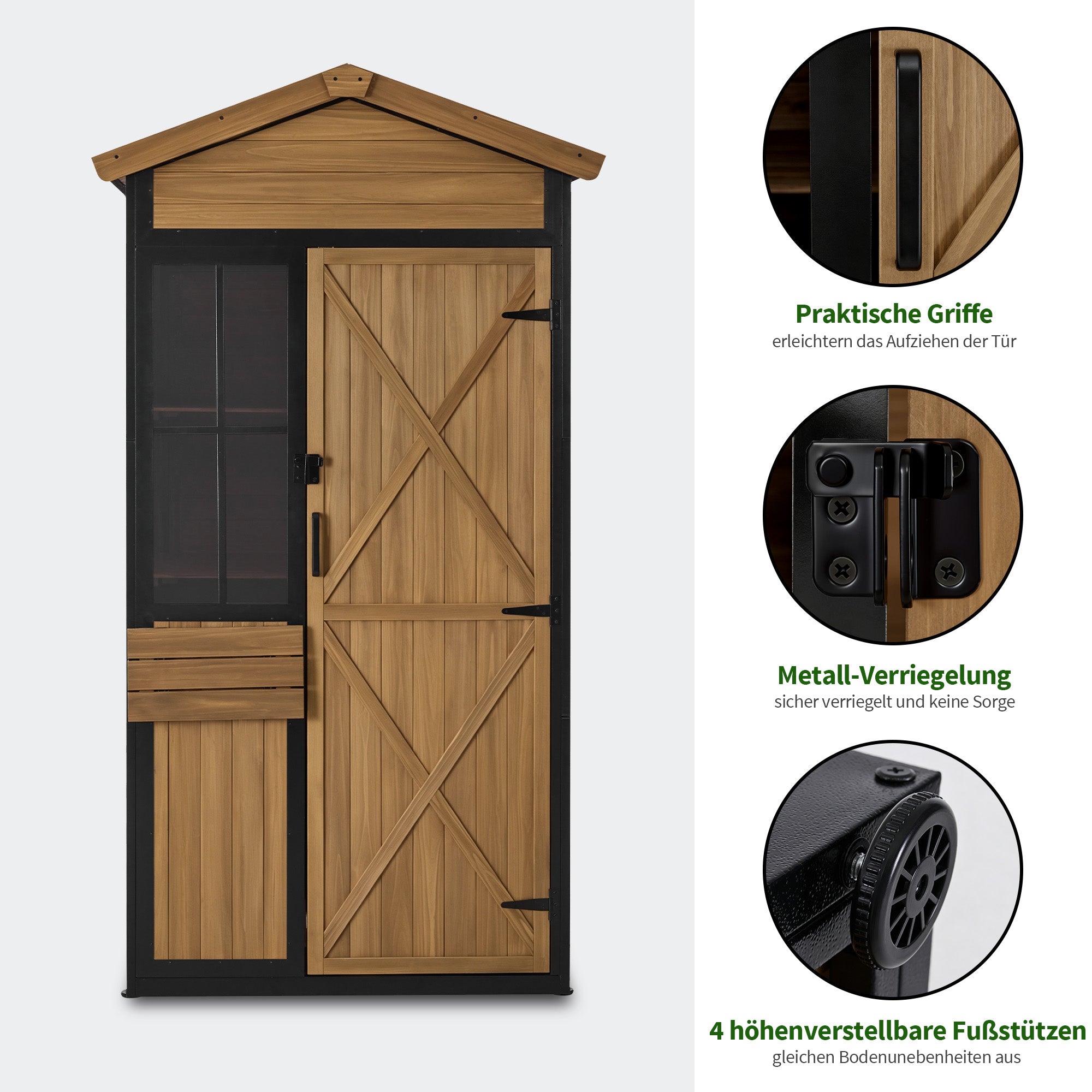 M MCombo Gartenschrank Holz Metgallgestell mit 3 Ablagen, Geräteschuppen Wetterfest, Gartenhaus Outdoor Wasserdicht, Aufbewahrungsschrank für Außenbereich, Garten & Terrasse, 2750 (Natur)