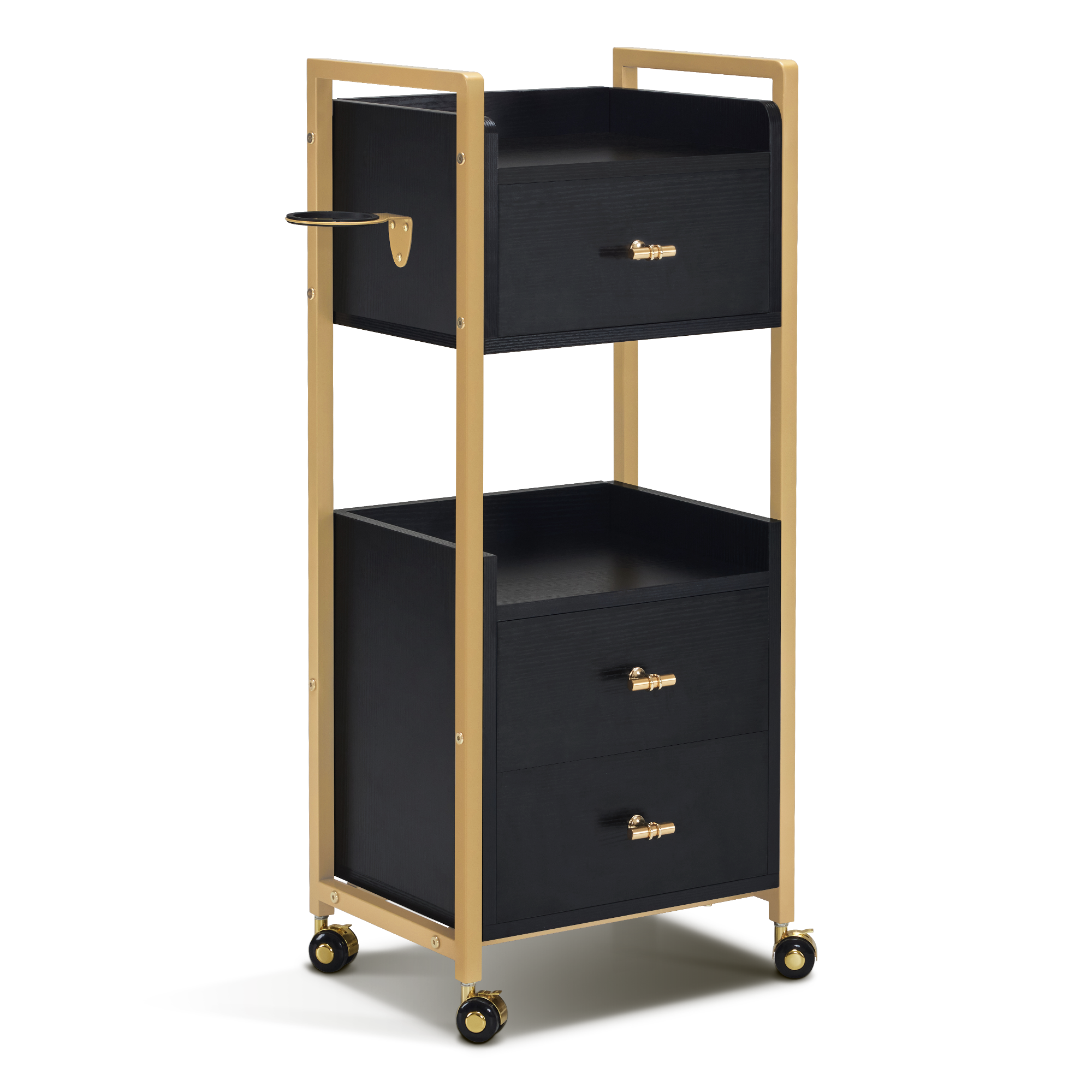 M MCombo Serving Cart with Wheels & 3 Drawers, Hairdressing Trolley, Salon Trolley with 2 Shelves & Hairdryer Holder, Modern Work Cart for Bathroom Living Room, 30x40x95cm, 0022
