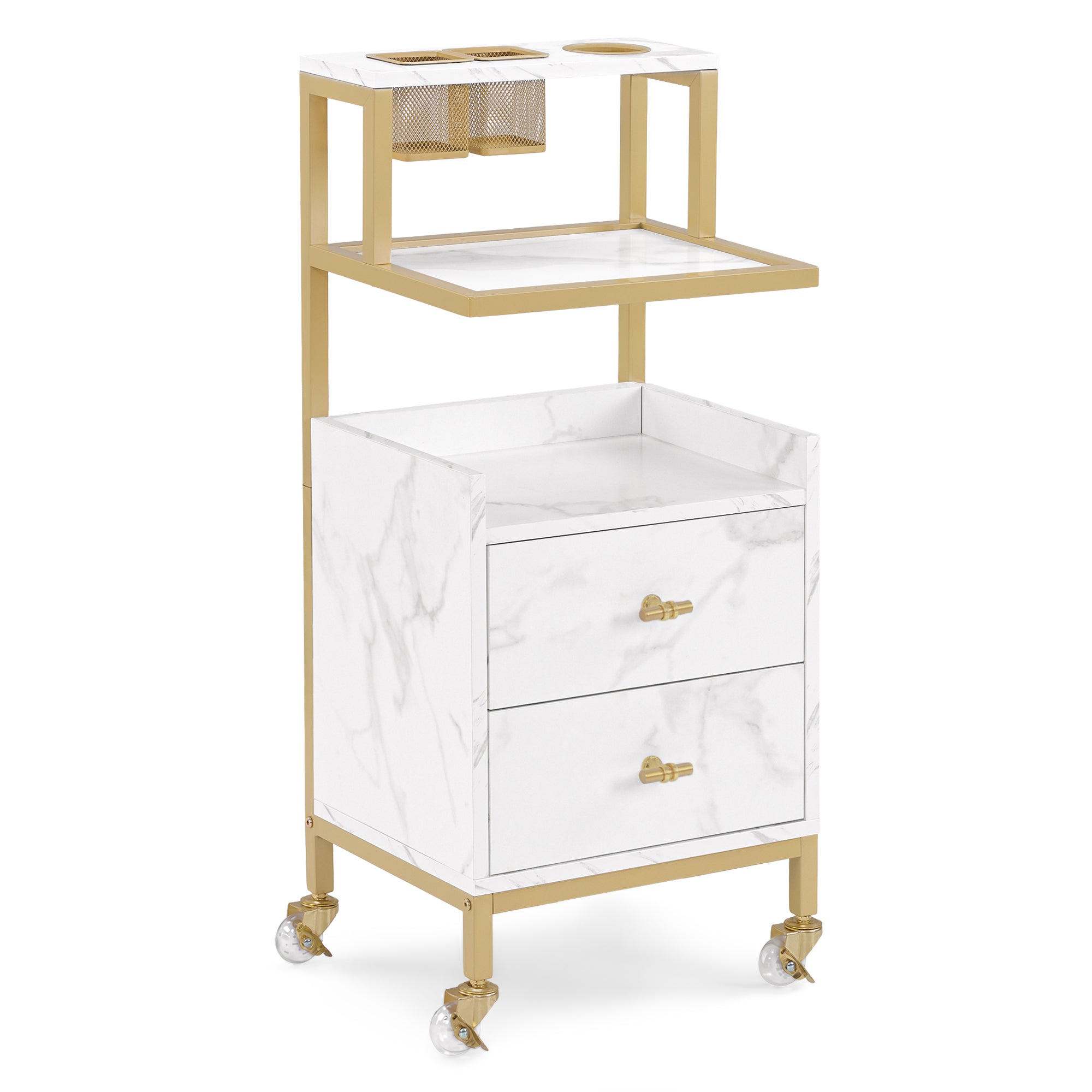 M MCombo trolley with wheels & 2 drawers, serving trolley, with 2 shelves, modern work trolley for bathroom and living room, 32 x 37 x 87 cm, 0029