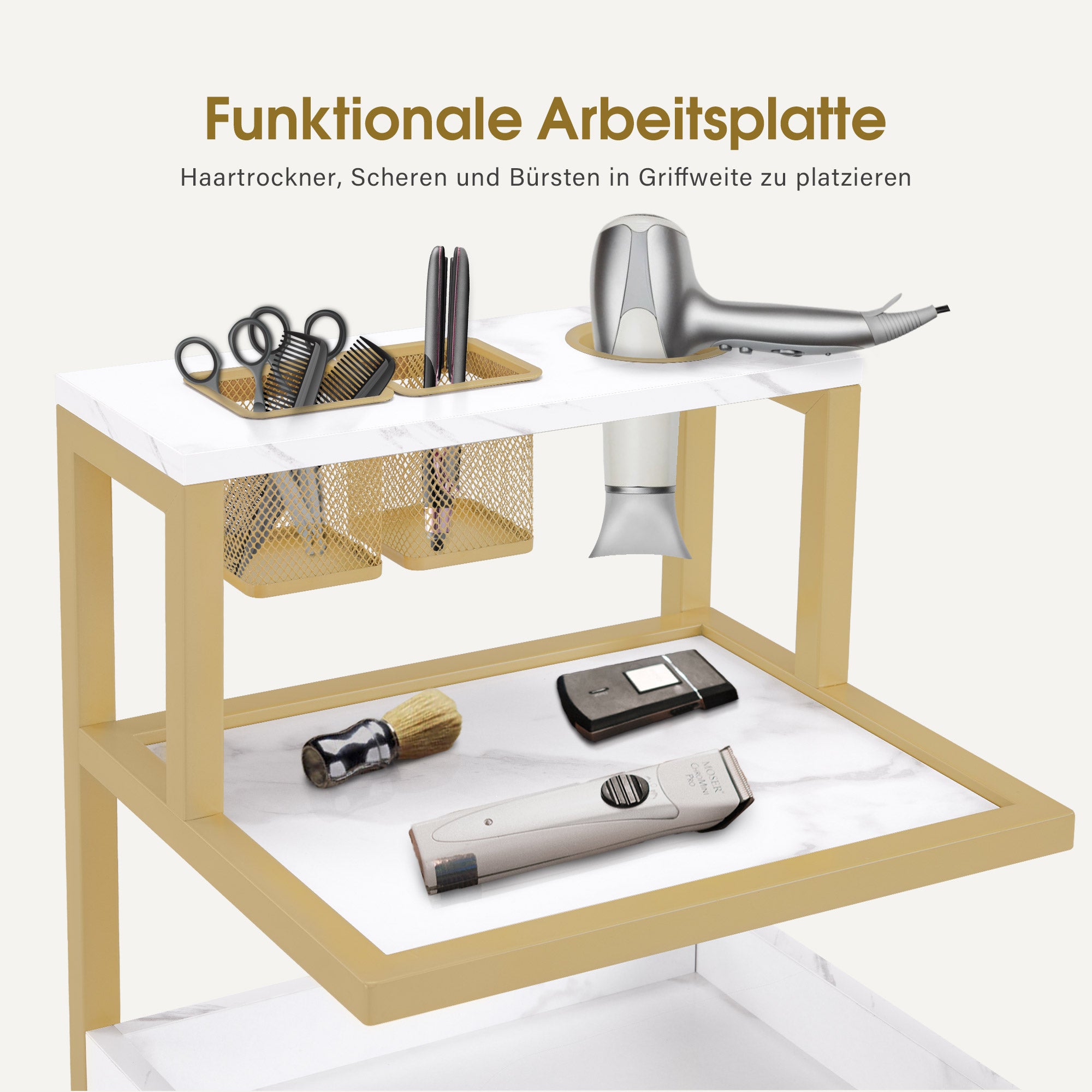 M MCombo trolley with wheels & 2 drawers, serving trolley, with 2 shelves, modern work trolley for bathroom and living room, 32 x 37 x 87 cm, 0029