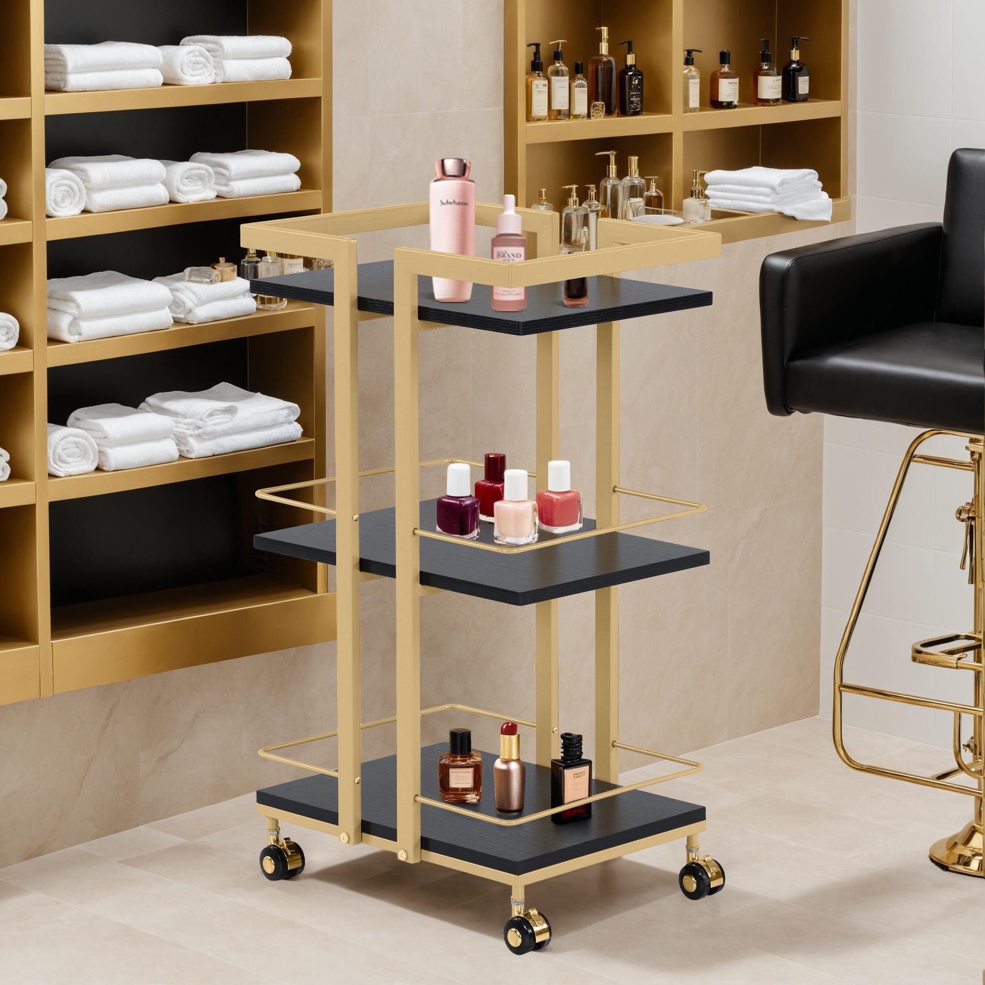 M MCombo Servierwagen mit Rollen, Küchenwagen Barwagen Metallgestell, Moderne Rollwagen Mehrzweckwagen mit 3 Ebenen, für Küche Bad Wohnzimmer Büro, 33*43*75cm, 0033