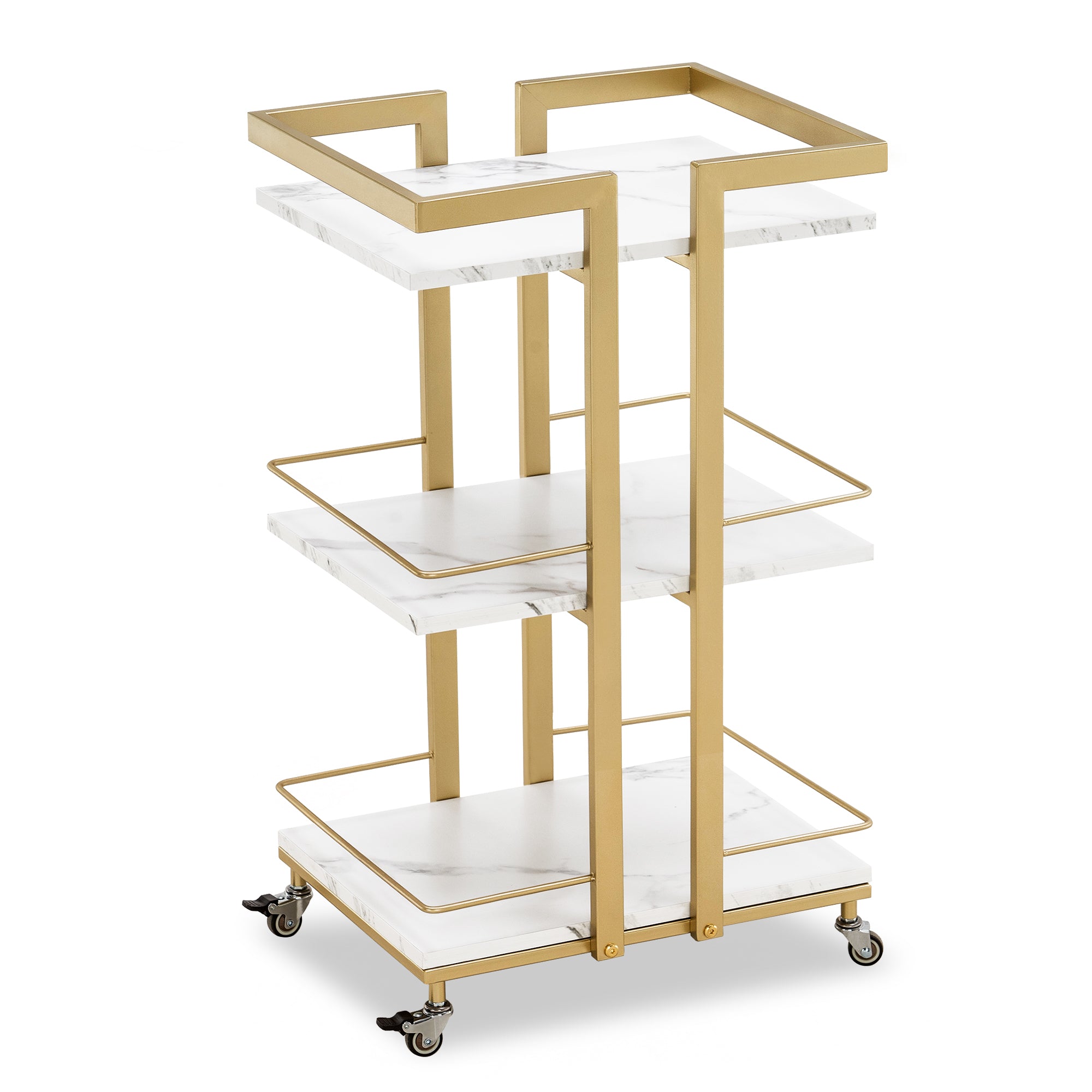 M MCombo Servierwagen mit Rollen, Küchenwagen Barwagen Metallgestell, Moderne Rollwagen Mehrzweckwagen mit 3 Ebenen, für Küche Bad Wohnzimmer Büro, 33*43*75cm, 0033