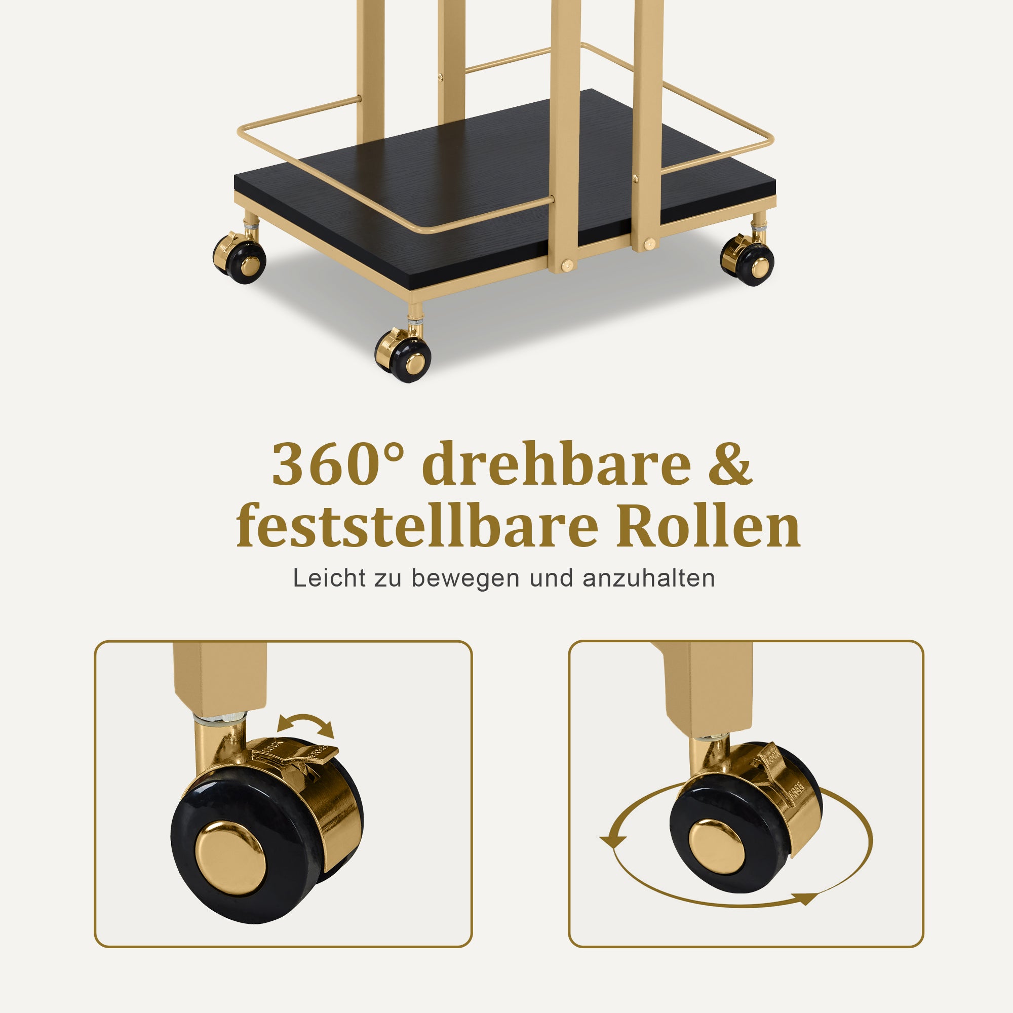 M MCombo Servierwagen mit Rollen, Küchenwagen Barwagen Metallgestell, Moderne Rollwagen Mehrzweckwagen mit 3 Ebenen, für Küche Bad Wohnzimmer Büro, 33*43*75cm, 0033