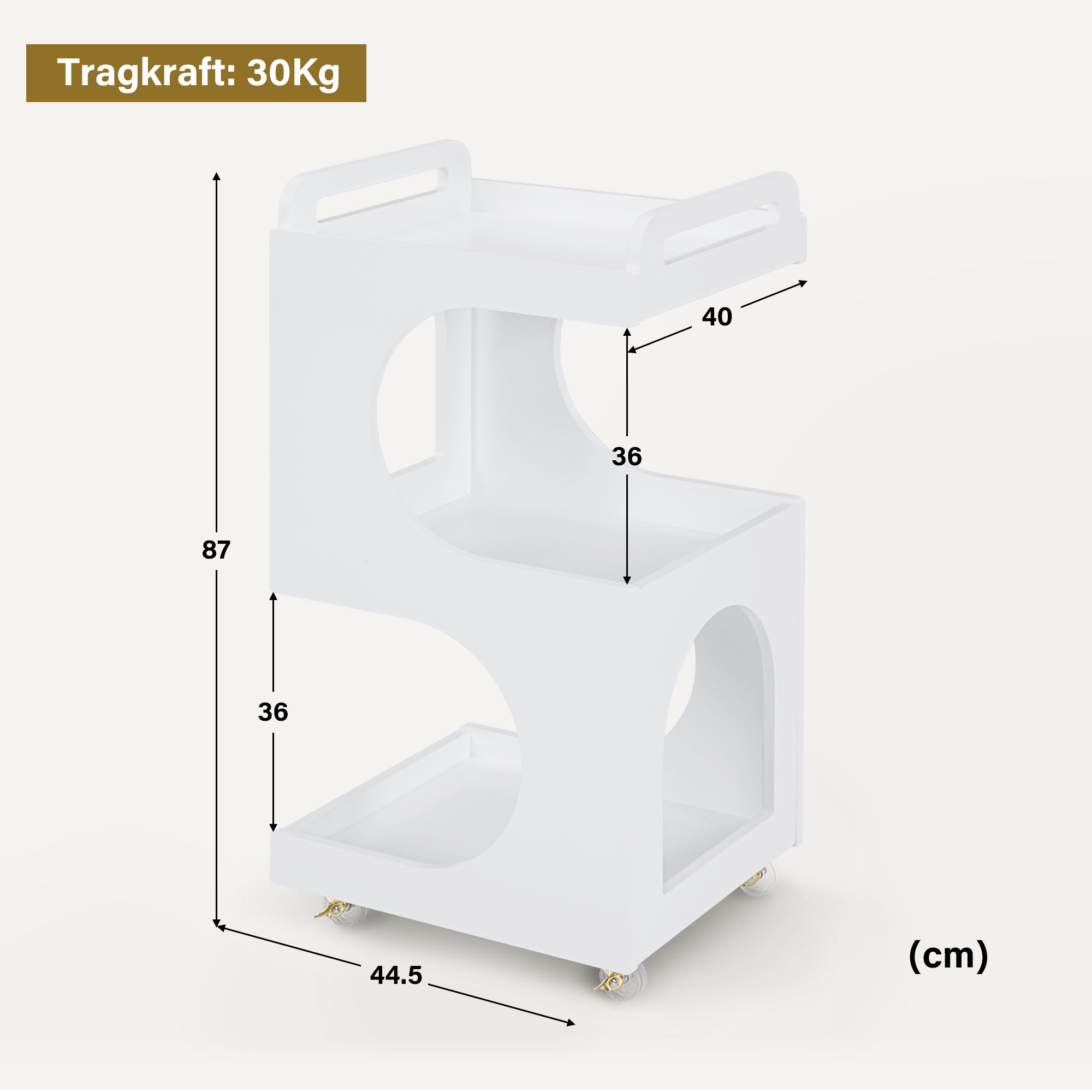 M MCombo Servierwagen mit Rollen, Rollwagen Friseurwagen Weiß, Badwagen Küchenwagen, Salon Trolley mit 3 Ablagen, Moderner Mehrzweckwagen für Schönheitssalon Bad Wohnzimmer, 44,5x40x87cm, 0045