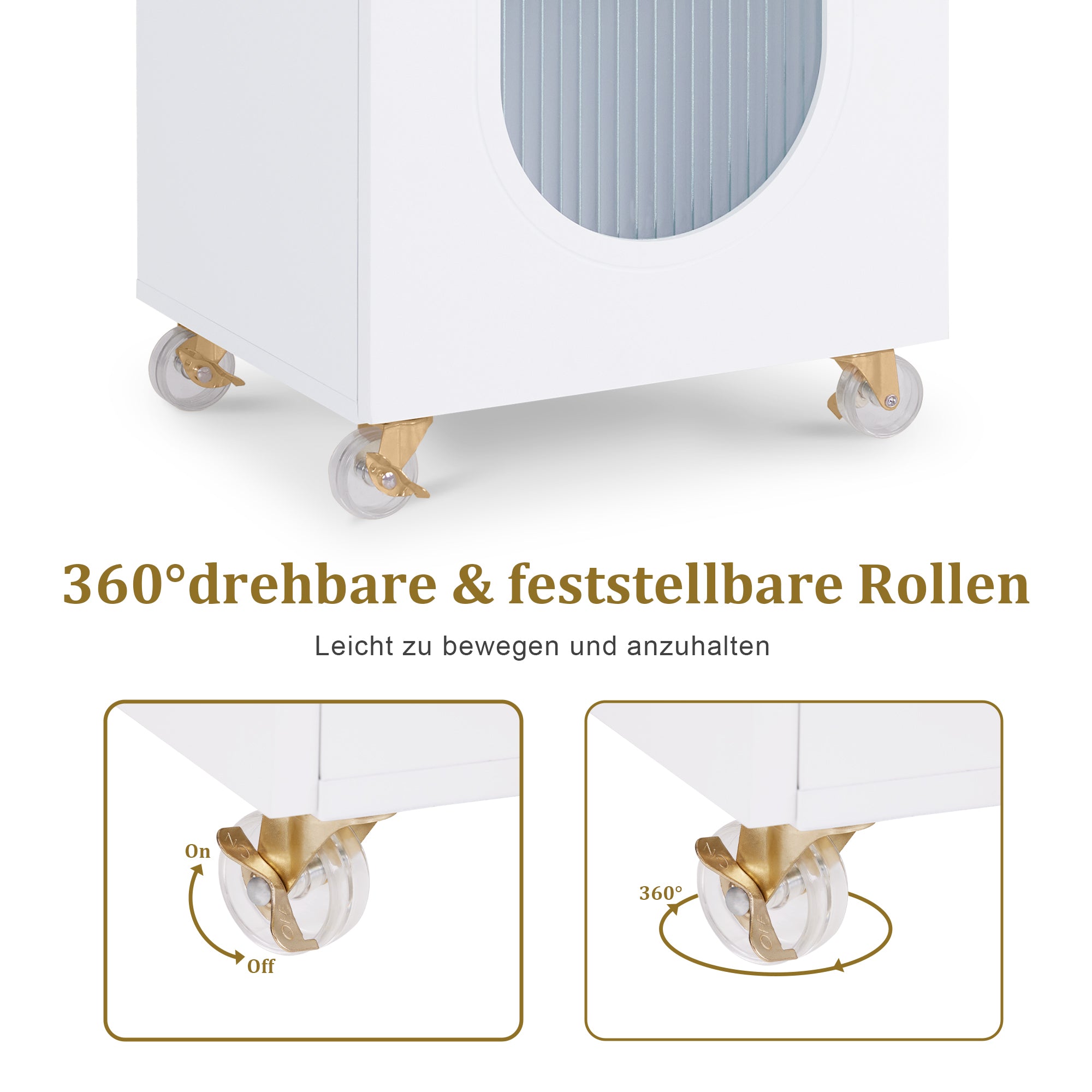 M MCombo Friseurwagen mit Rollen & Schubladen, Rollwagen Servierwagen Weiß, Salon Trolley mit 3 Ablagen & Föhnhalter, Moderner Arbeitswagen für Bad Wohnzimmer, 31,4x37x85,5 cm, 0051