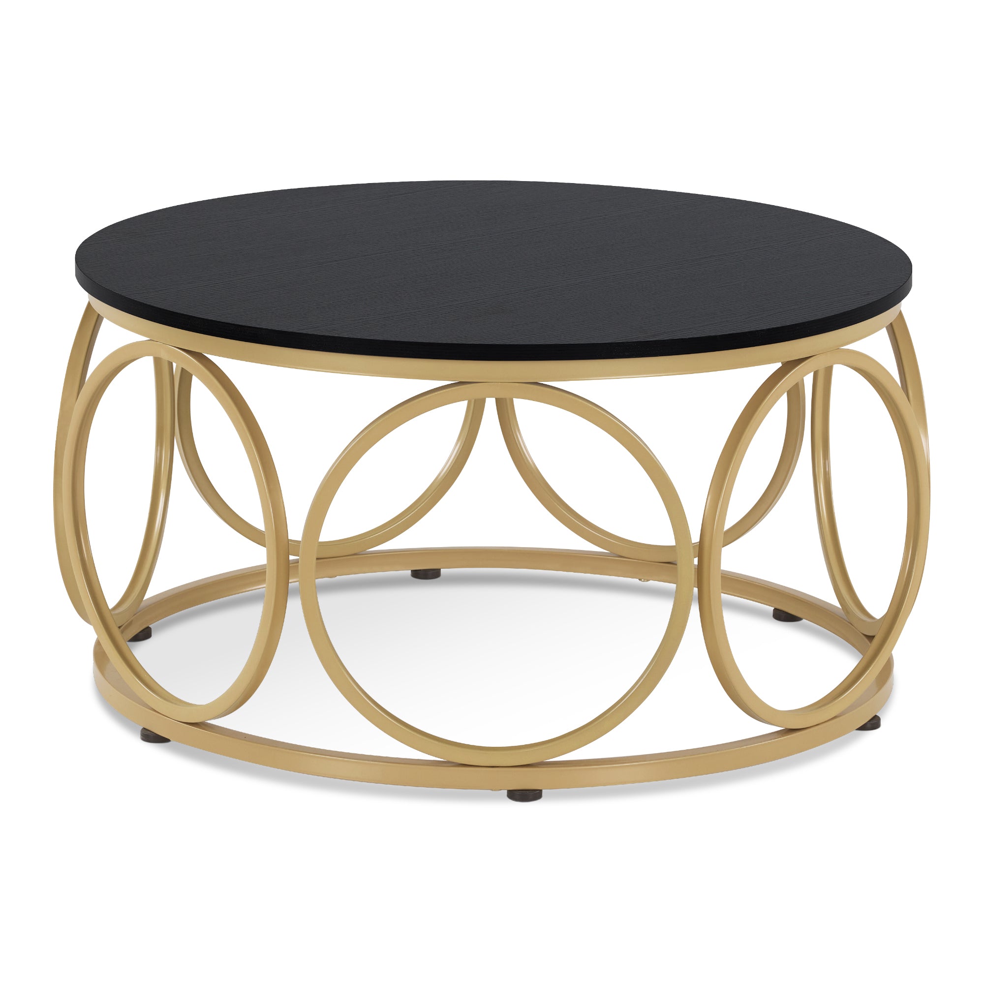 M MCombo coffee table round wood, modern sofa table marble white gold, small coffee table metal frame, side table for living room, diameter 80cm, 2102