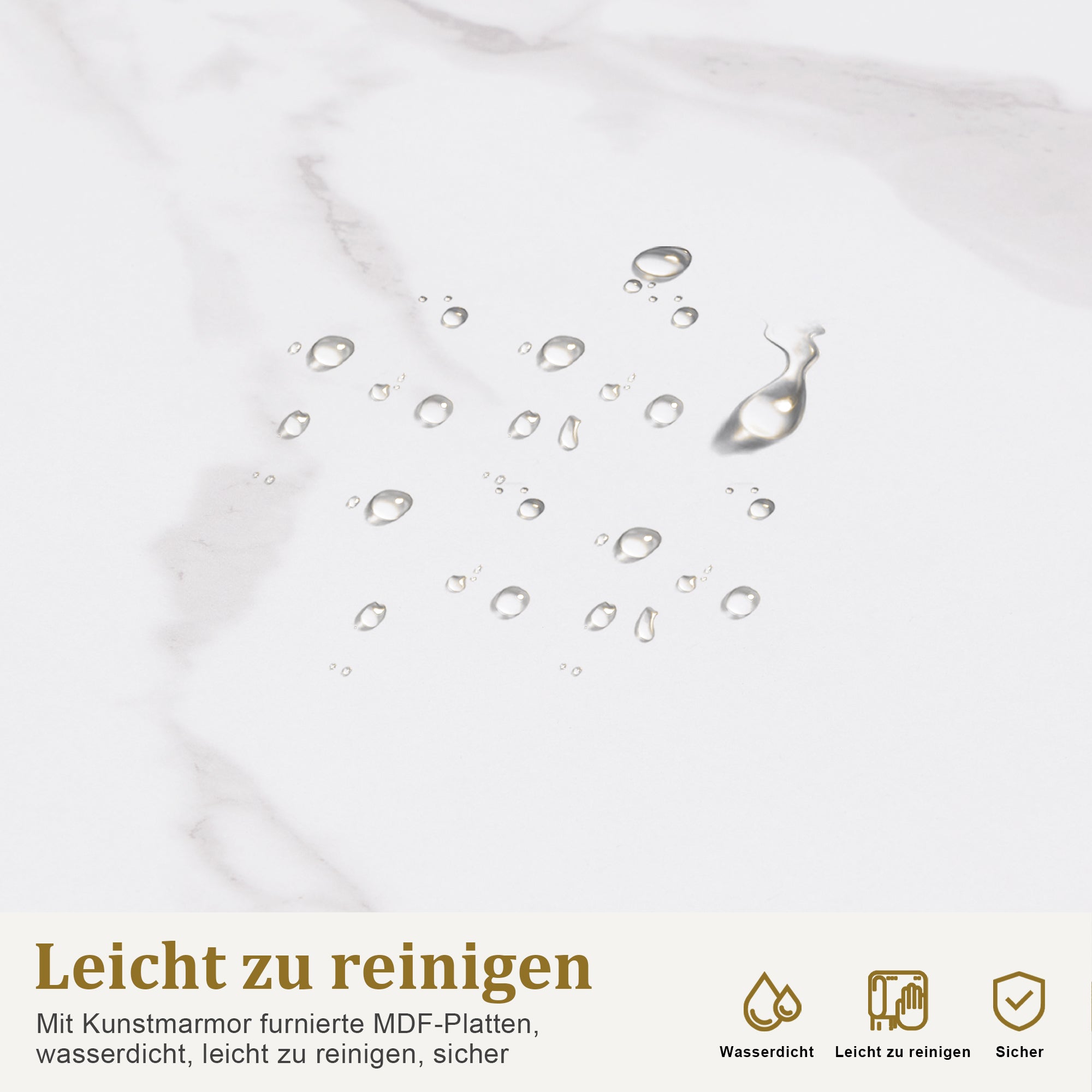 M MCombo Side Table with Drawer, Modern Sofa Table Marble White Gold, Small Coffee Table Metal Frame, Bedside Table with 2 Shelves, Coffee Table for Living Room, 60x40x55, 2138