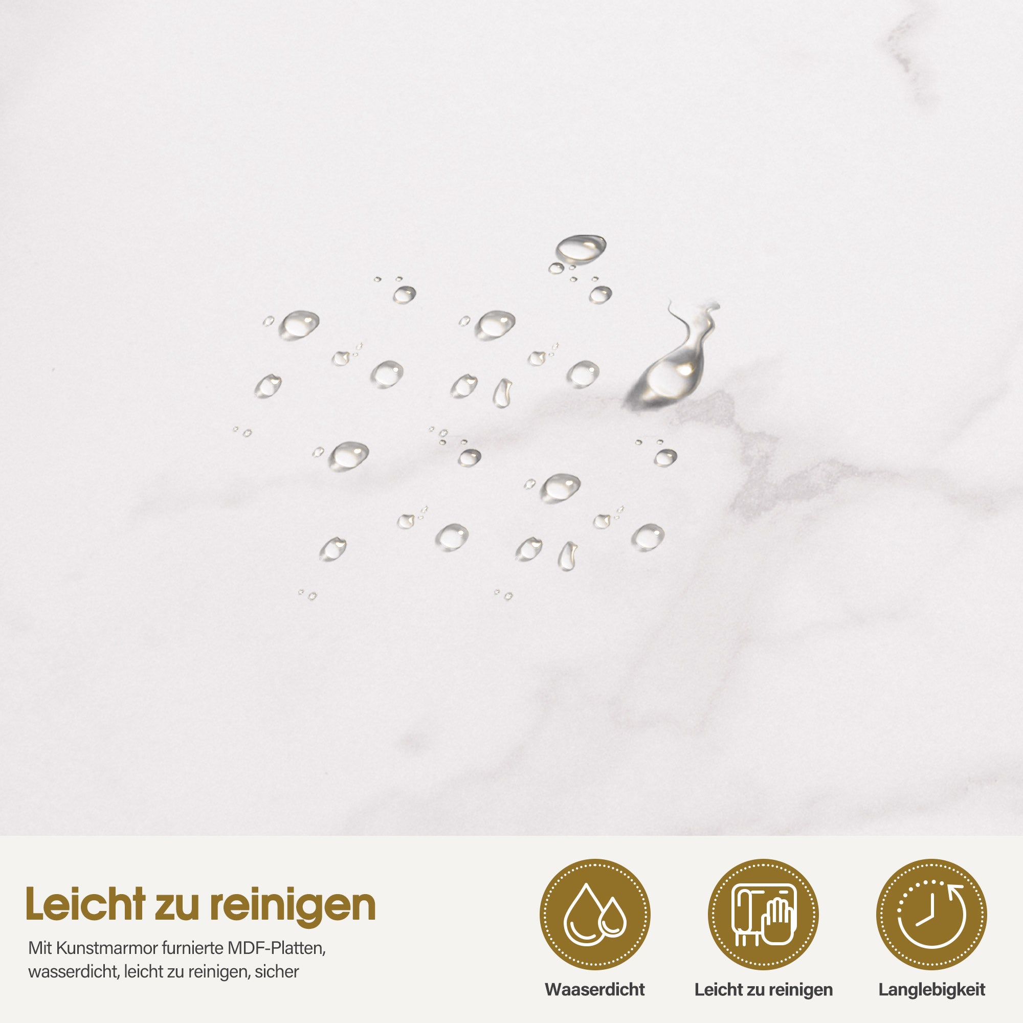 M MCombo Coffee Table Gold, Side Table with Drawer, Sofa Table with 2 Shelves, Modern Metal Living Room Table, Coffee Table for Living Room, Beauty Salon, Marble White, 50x100.5x48cm, 2141