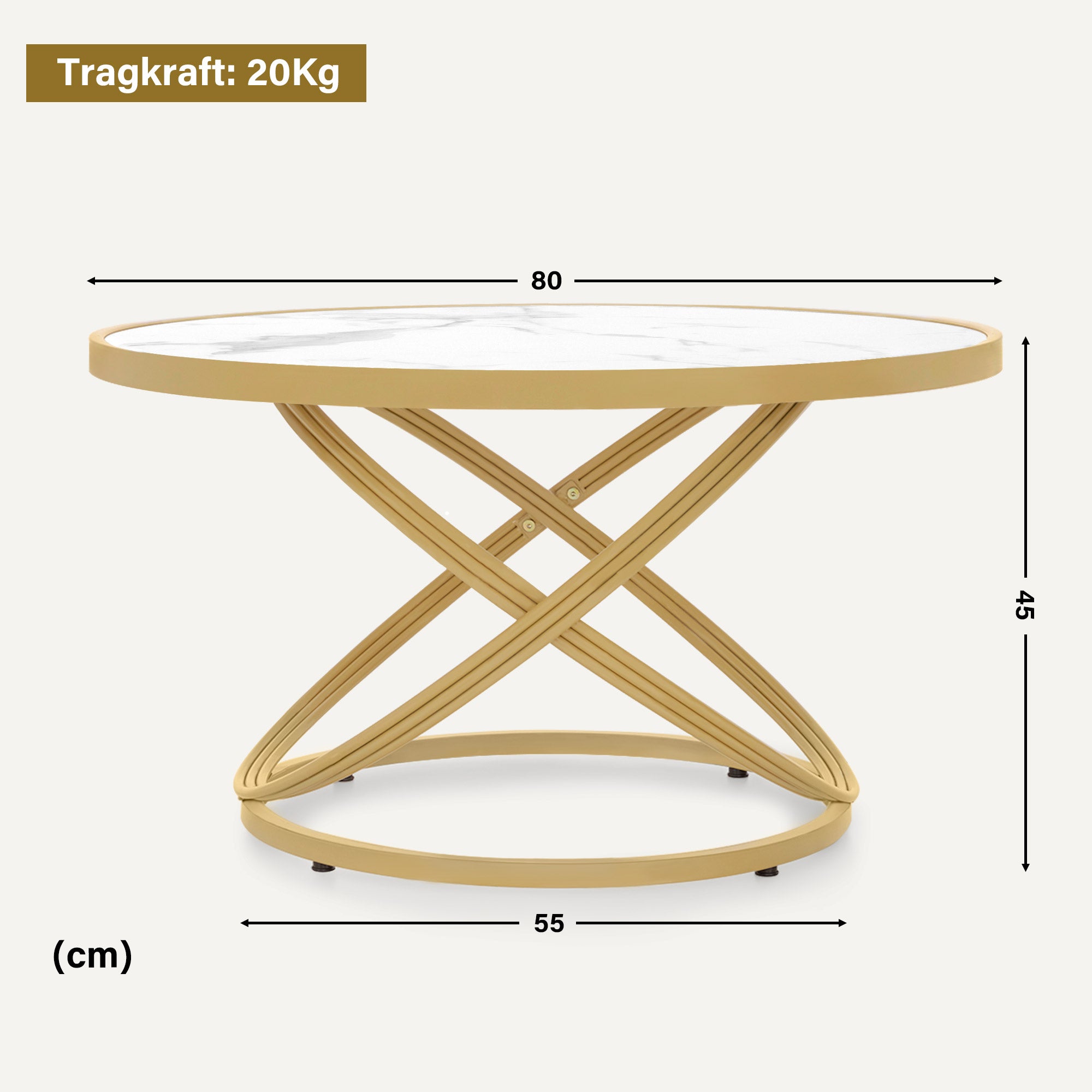 M MCombo Round Wooden Coffee Table, Modern Sofa Table, Small Metal Side Table, Coffee Table for Living Room, Beauty Salon, Living Room Table Marble-White Gold, 80x80x45cm, 2175