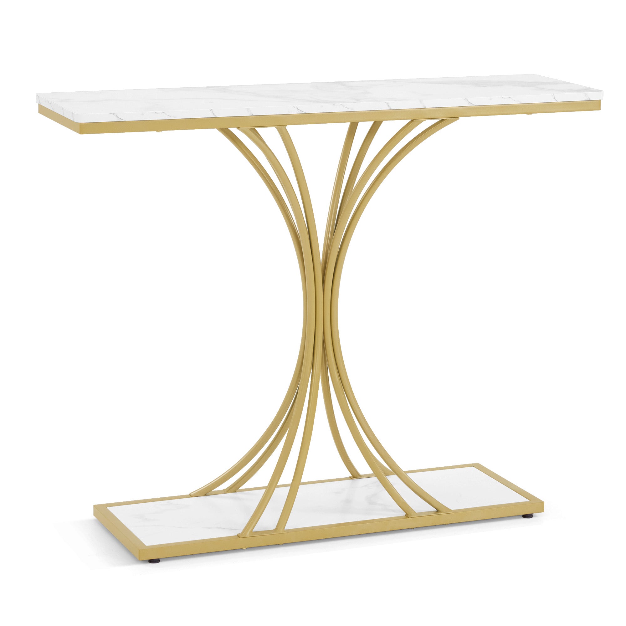 M MCombo Console Table Narrow, Entryway Table Wood Metal Frame, Hallway Table with 2 Levels, Modern Side Table for Hallway, Living Room, Anteroom, Entrance, Foyer, Marble White Gold, 30x100x80.5cm, 2226