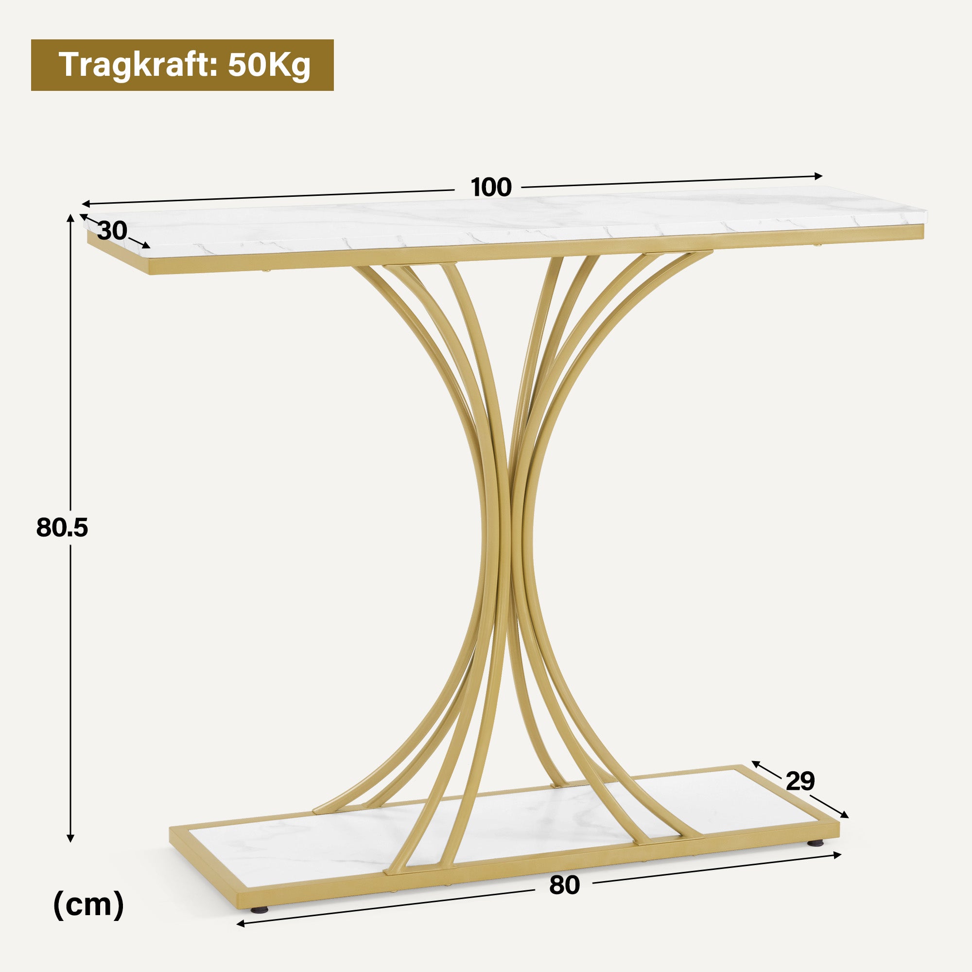 M MCombo Console Table Narrow, Entryway Table Wood Metal Frame, Hallway Table with 2 Levels, Modern Side Table for Hallway, Living Room, Anteroom, Entrance, Foyer, Marble White Gold, 30x100x80.5cm, 2226