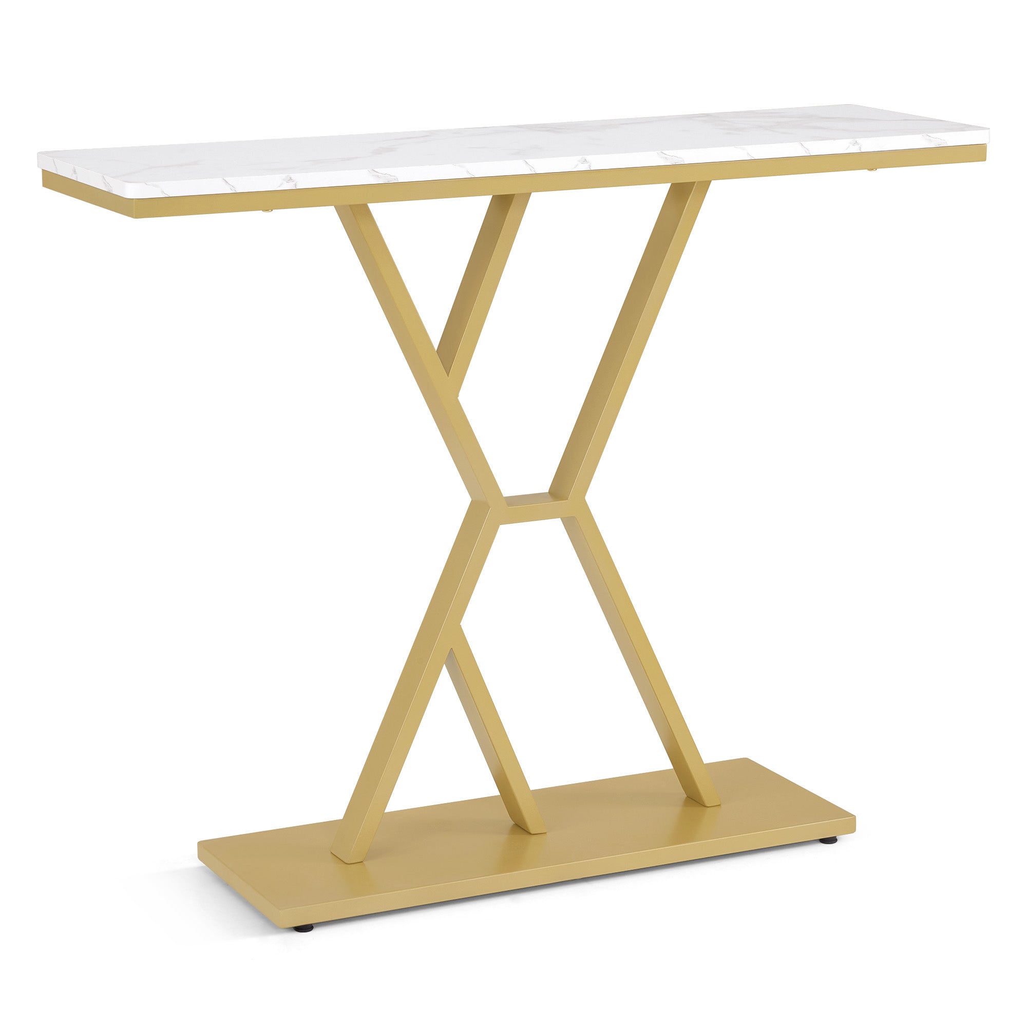 M MCombo Console Table Narrow, Entryway Table Wood Metal Frame, Hallway Table with 2 Levels, Modern Side Table for Hallway, Living Room, Anteroom, Entrance, Foyer, Marble White Gold, 30x100x80cm, 2237