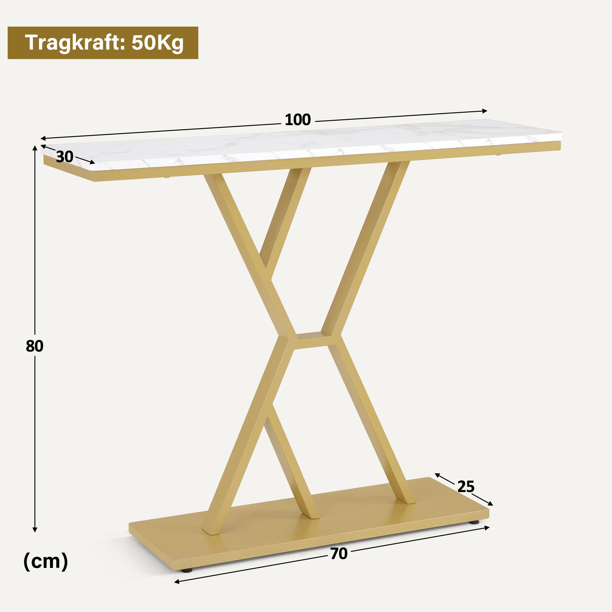 M MCombo Console Table Narrow, Entryway Table Wood Metal Frame, Hallway Table with 2 Levels, Modern Side Table for Hallway, Living Room, Anteroom, Entrance, Foyer, Marble White Gold, 30x100x80cm, 2237