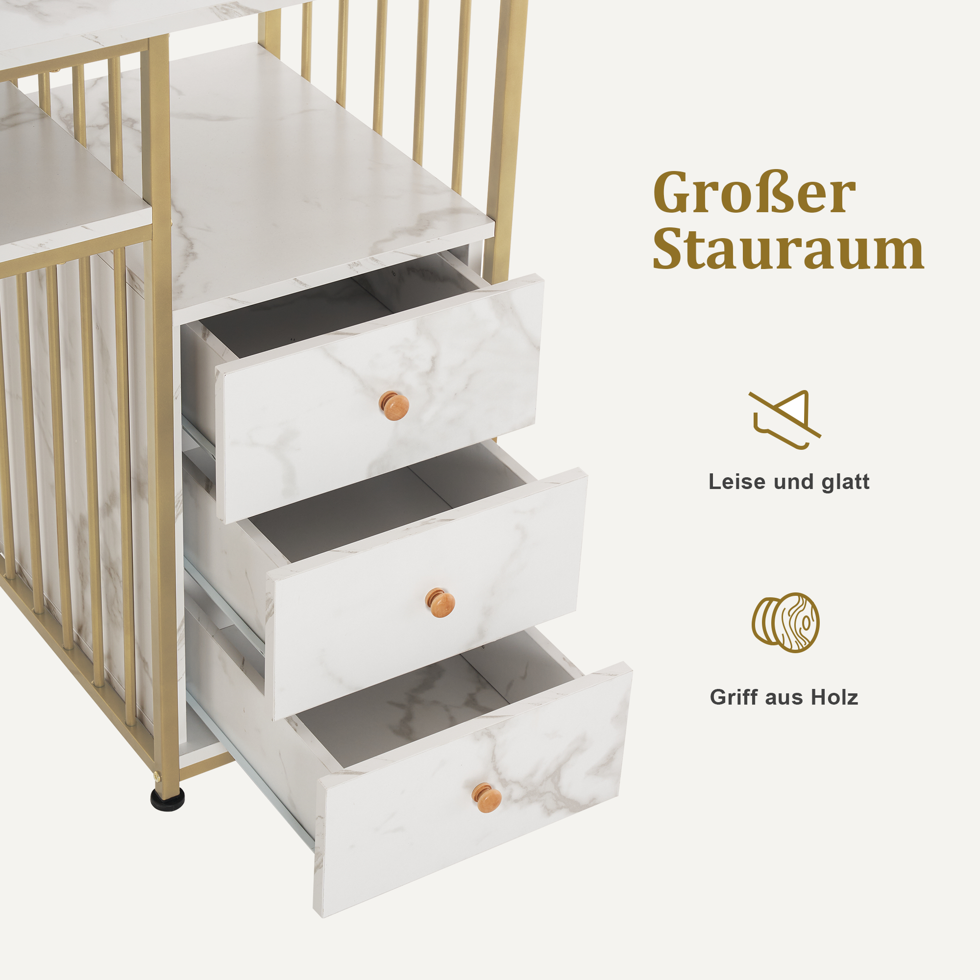 M MCombo Desk with Drawers, Dressing Table without Mirror, Wooden Nail Table with Metal Frame, Computer Desk for Living Room, Modern, 109 x 45.5 x 81cm, 2407