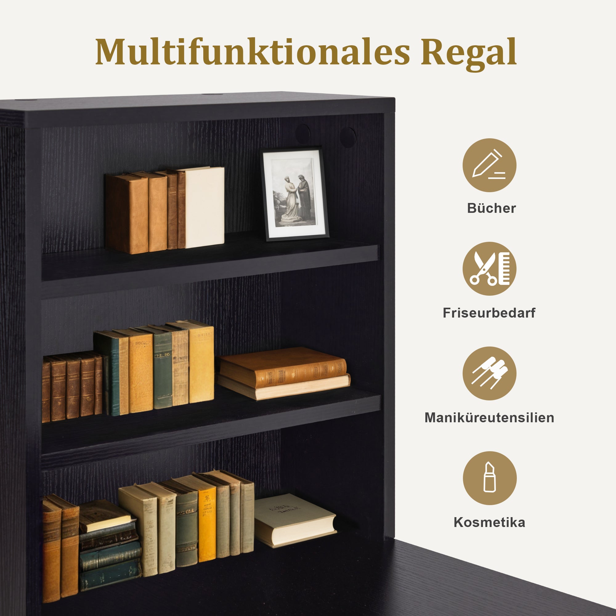 M MCombo desk with 3 drawers, wooden nail table with metal frame, manicure table, dressing table without mirror, modern computer table with shelf for the living room, 43 x 108 x 125 cm, 2420