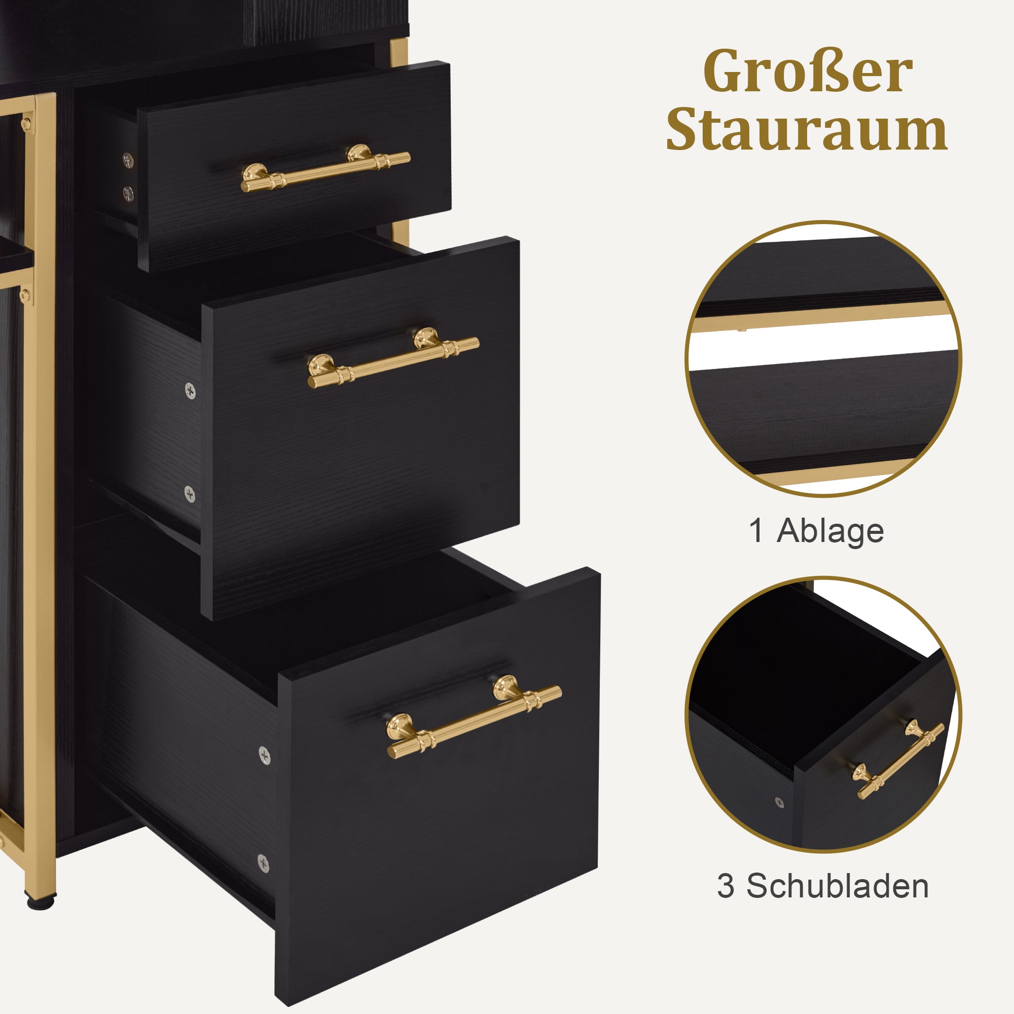 M MCombo desk with 3 drawers, wooden nail table with metal frame, manicure table, dressing table without mirror, modern computer table with shelf for the living room, 43 x 108 x 125 cm, 2420