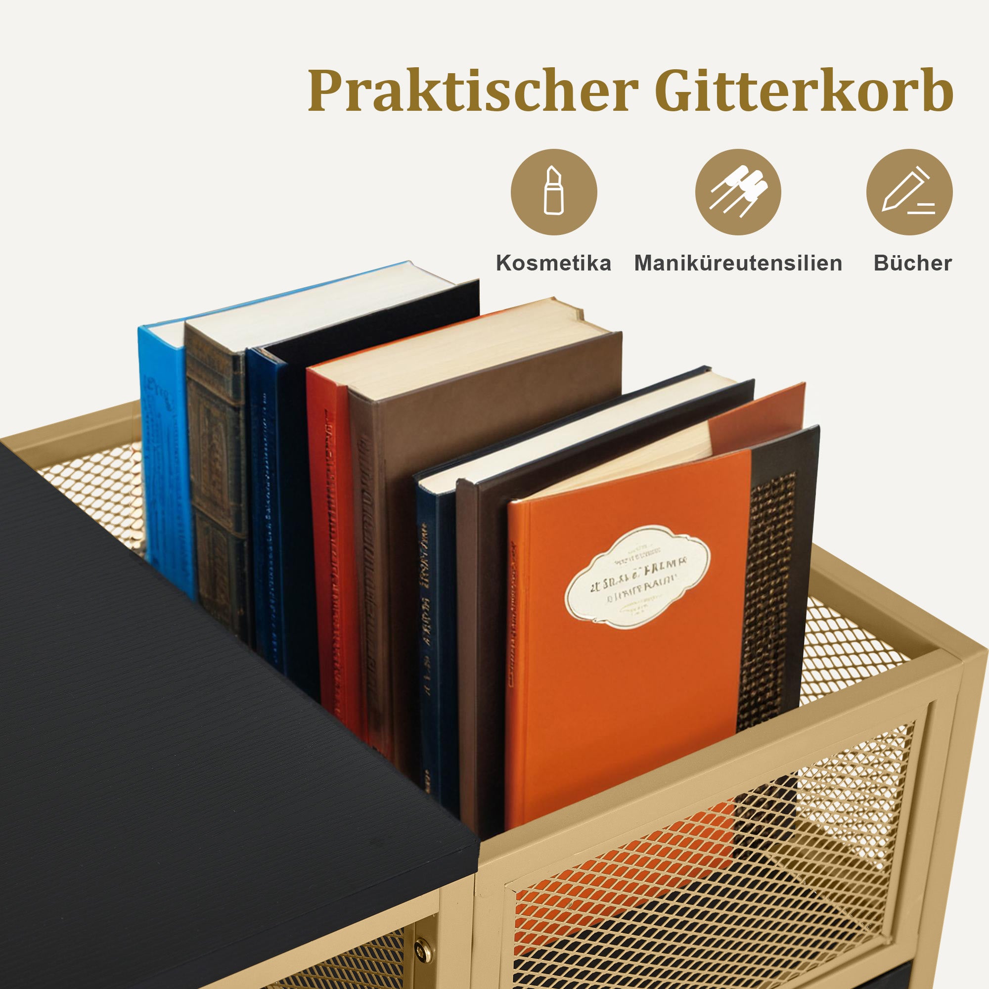 M MCombo Desk with 6 Drawers, Wooden Nail Table with Metal Frame, Manicure Table, Dressing Table without Mirror Modern, Computer Desk with Shelves Living Room, 46x125x81cm, 2425