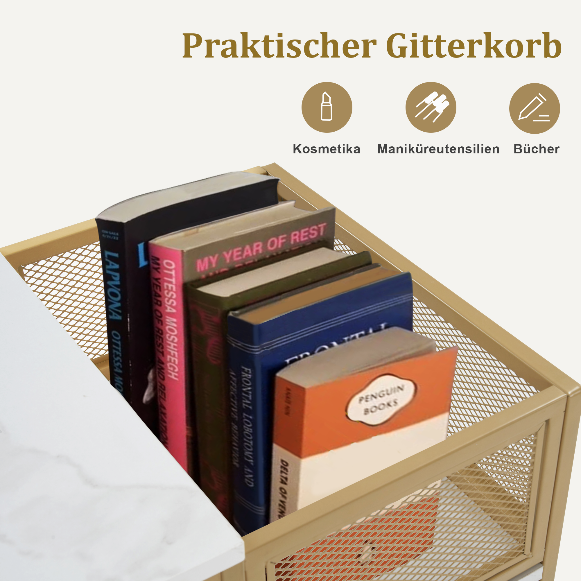 M MCombo Desk with 6 Drawers, Wooden Nail Table with Metal Frame, Manicure Table, Dressing Table without Mirror Modern, Computer Desk with Shelves Living Room, 46x125x81cm, 2425