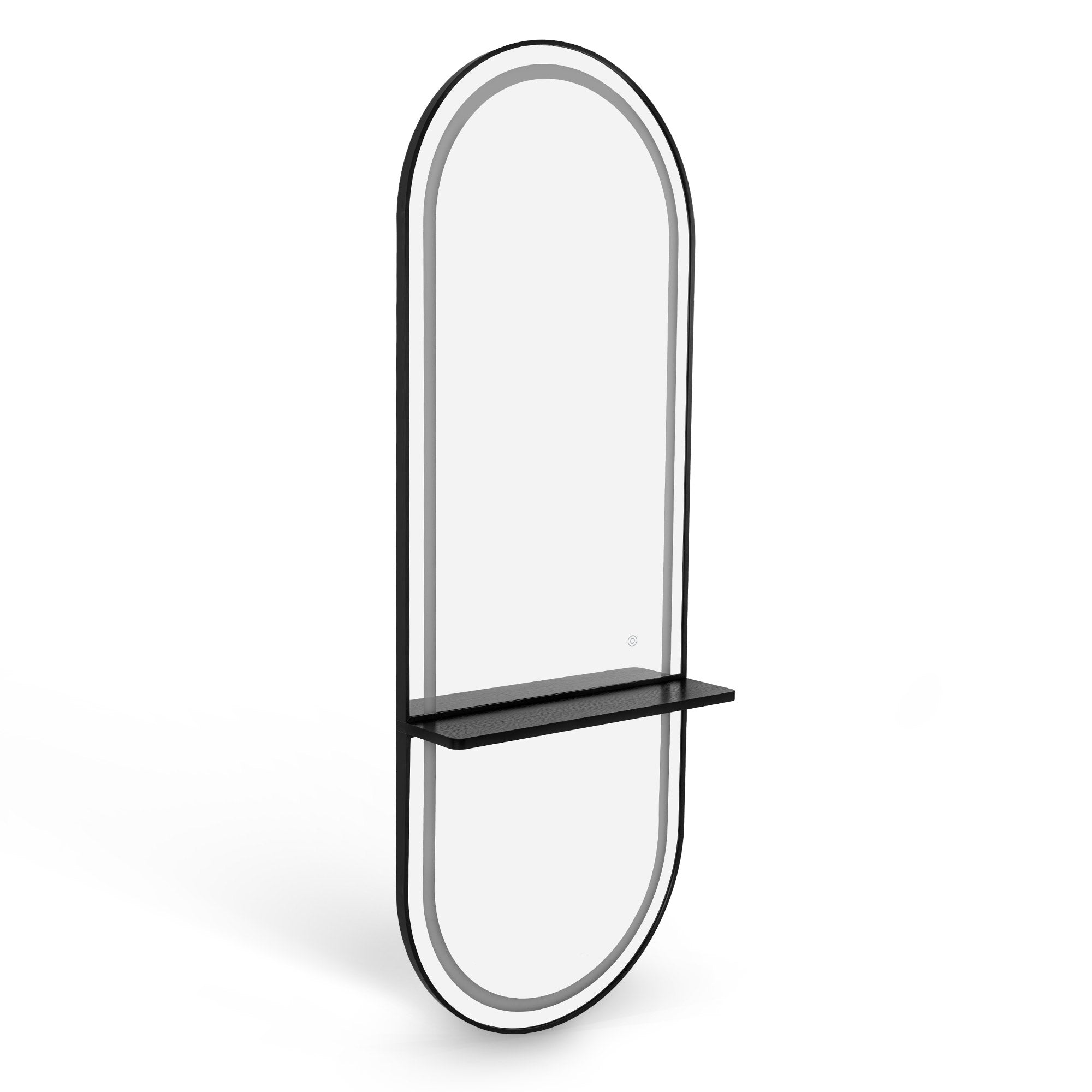 M MCombo Wall Mirror with Lighting, Full-Length Mirror with Aluminum Frame, Large Mirror with Shelf, Touch Switch, 3 Light Colors Dimmable, for Hair Salon, 17x65x177 cm, J6270