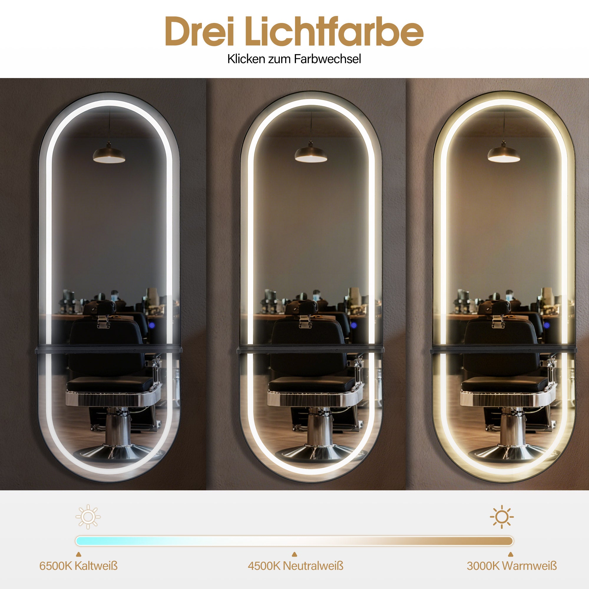 M MCombo Wall Mirror with Lighting, Full-Length Mirror with Aluminum Frame, Large Mirror with Shelf, Touch Switch, 3 Light Colors Dimmable, for Hair Salon, 17x65x177 cm, J6270