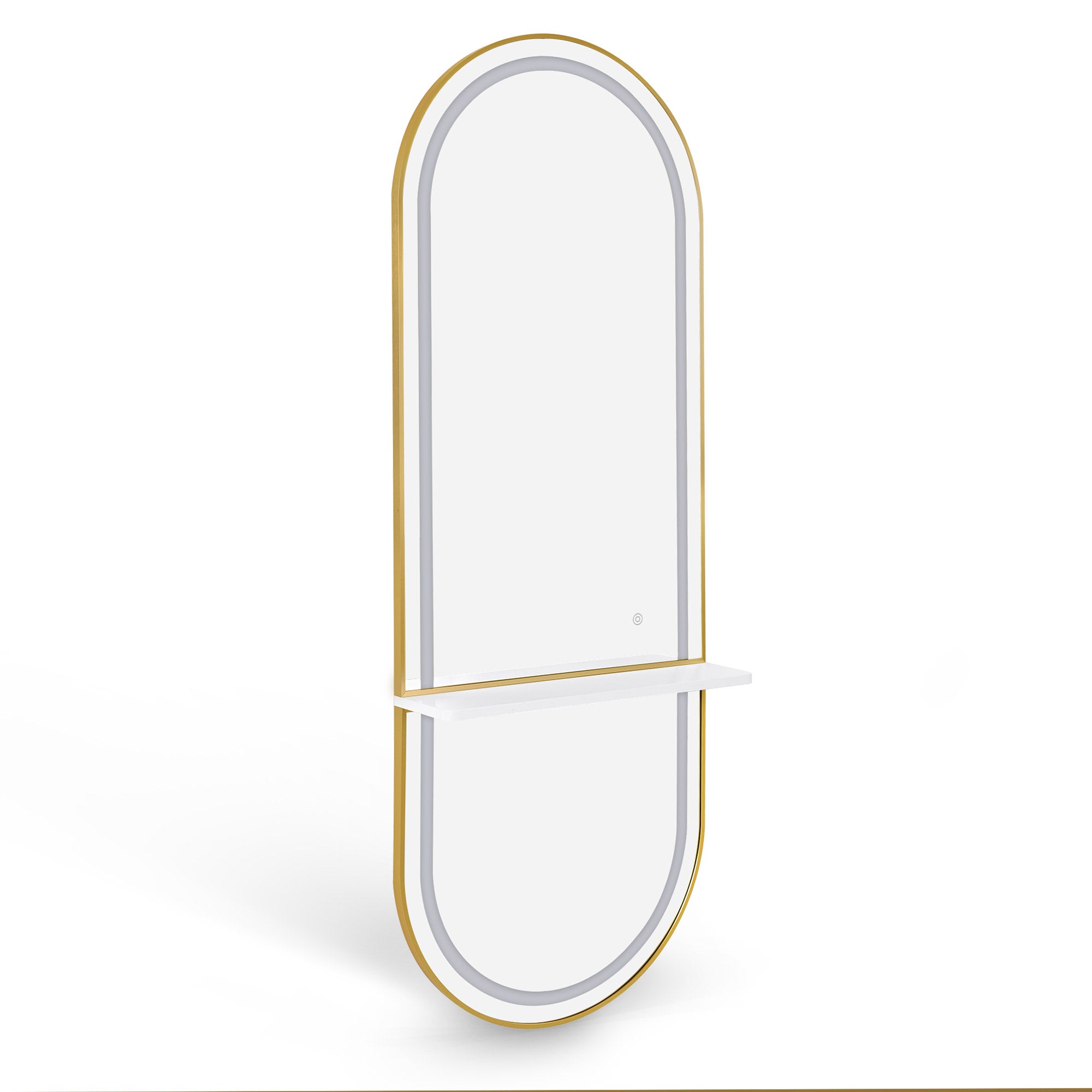 M MCombo Wall Mirror with Lighting, Full-Length Mirror with Aluminum Frame, Large Mirror with Shelf, Touch Switch, 3 Light Colors Dimmable, for Hair Salon, 17x65x177 cm, J6270