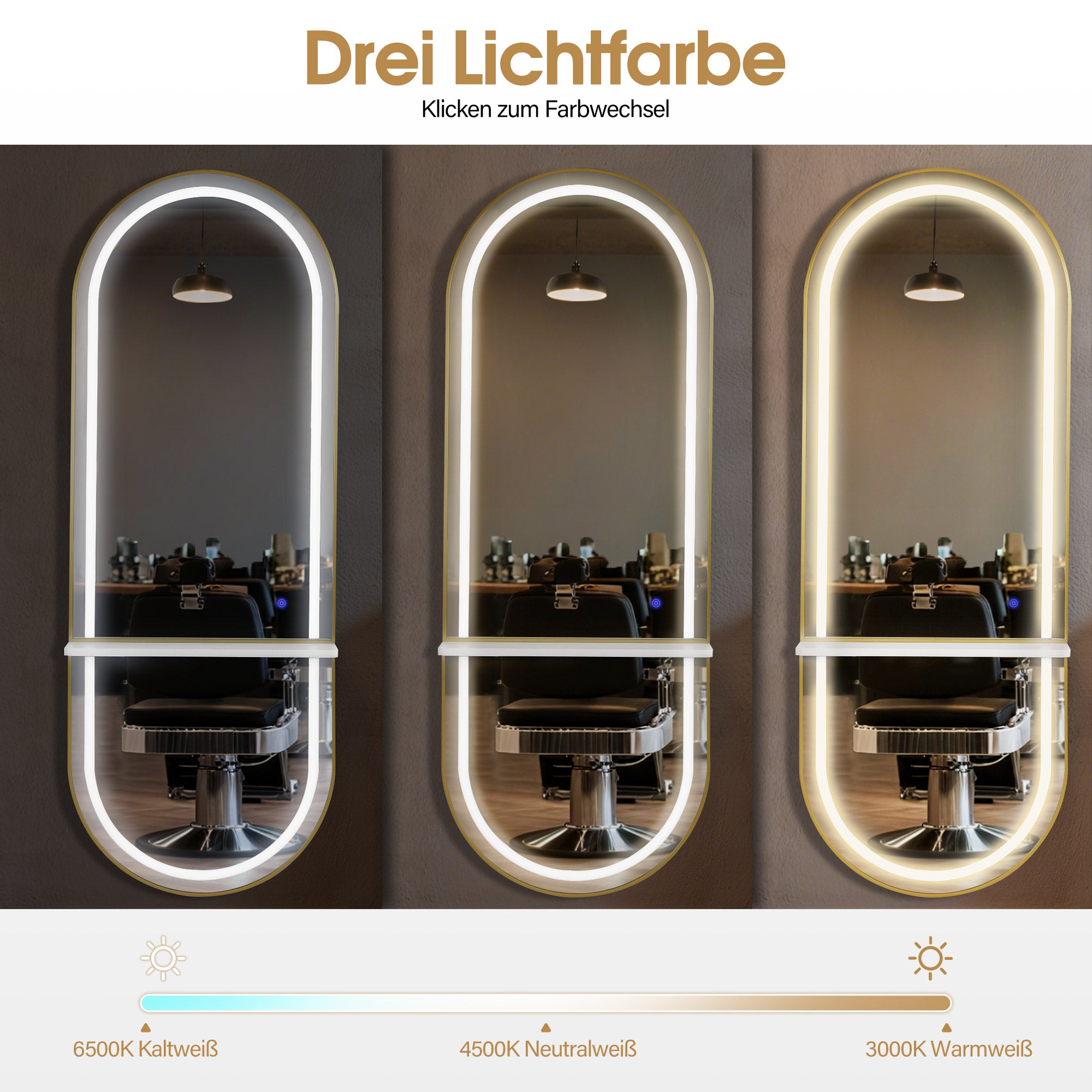 M MCombo Wall Mirror with Lighting, Full-Length Mirror with Aluminum Frame, Large Mirror with Shelf, Touch Switch, 3 Light Colors Dimmable, for Hair Salon, 17x65x177 cm, J6270