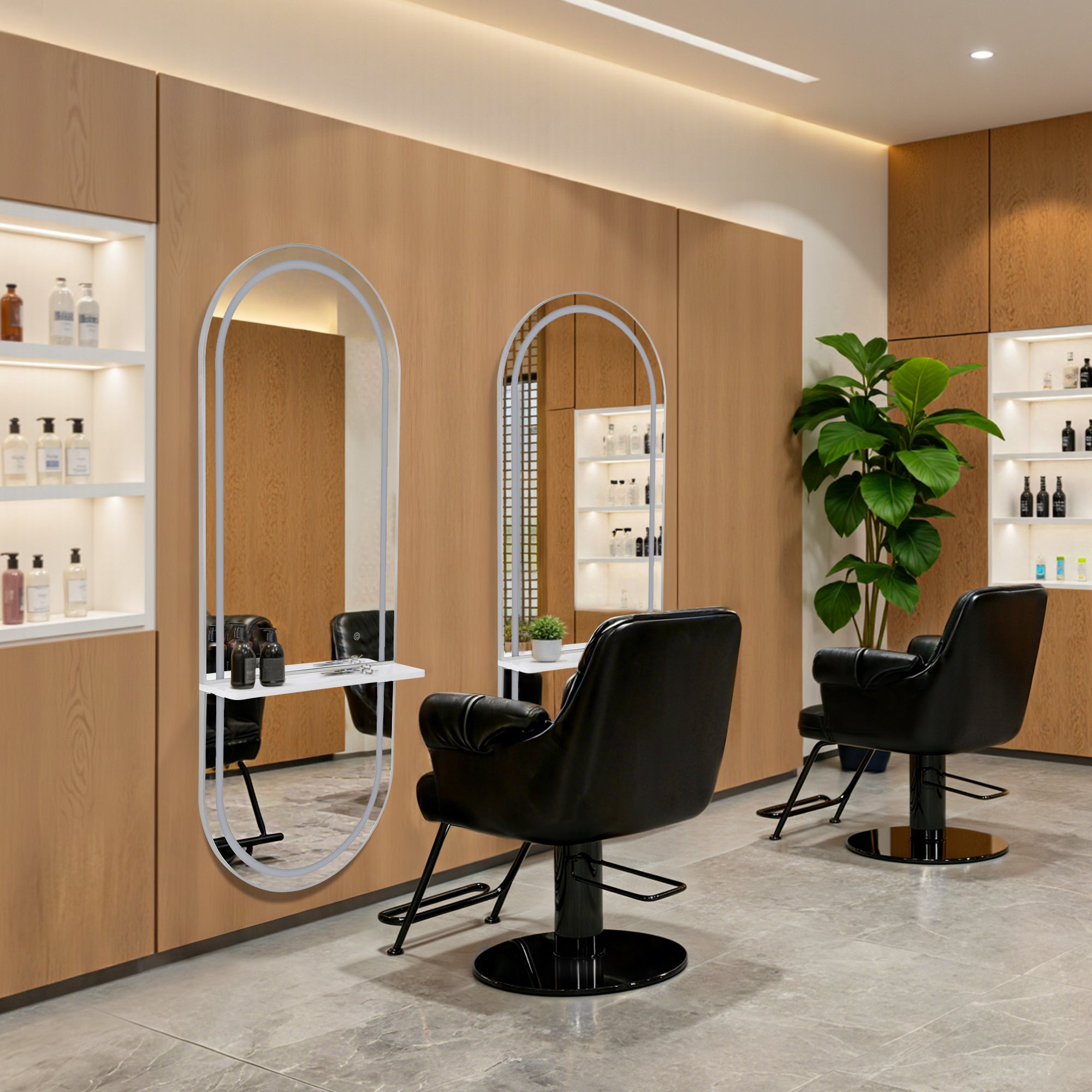 M MCombo Wandspiegel mit Beleuchtung, Ganzkörperspiegel mit Aluminiumrahmen, Großer Spiegel mit Ablage, Touch-Schalter, 3 Lichtfarben Dimmbar, für Friseursalon, 17x65x177 cm, J6270