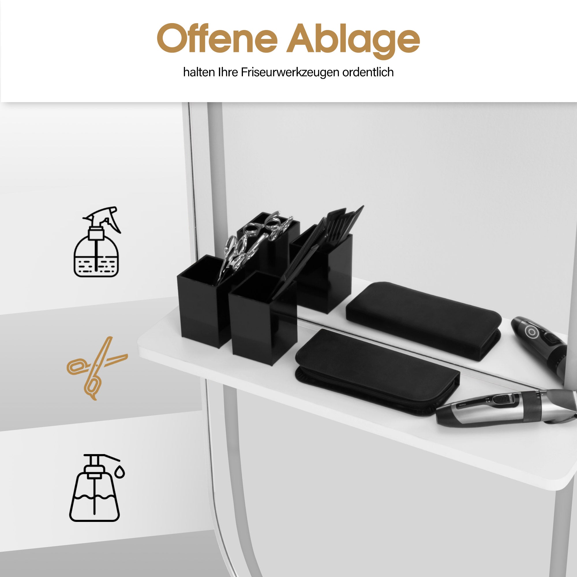 M MCombo Wandspiegel mit Beleuchtung, Ganzkörperspiegel mit Aluminiumrahmen, Großer Spiegel mit Ablage, Touch-Schalter, 3 Lichtfarben Dimmbar, für Friseursalon, 17x65x177 cm, J6270